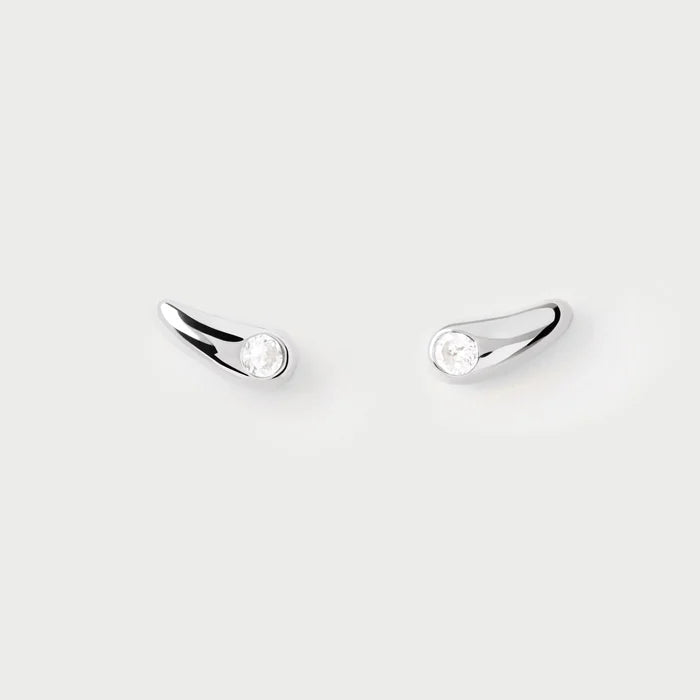 Pair of silver earrings on a light gray background