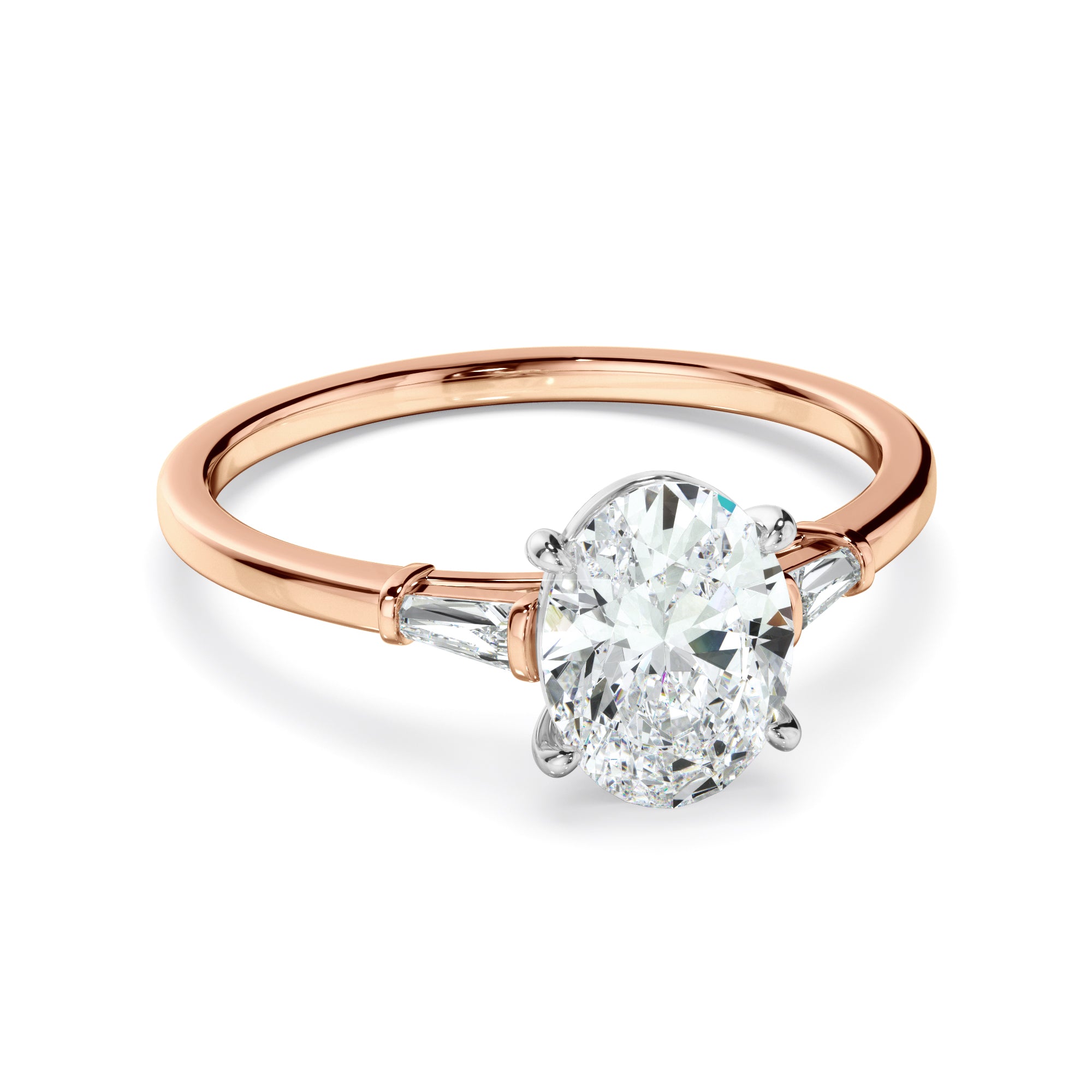Laurel - Oval Cut Diamond Engagement Ring With Baguette Sides