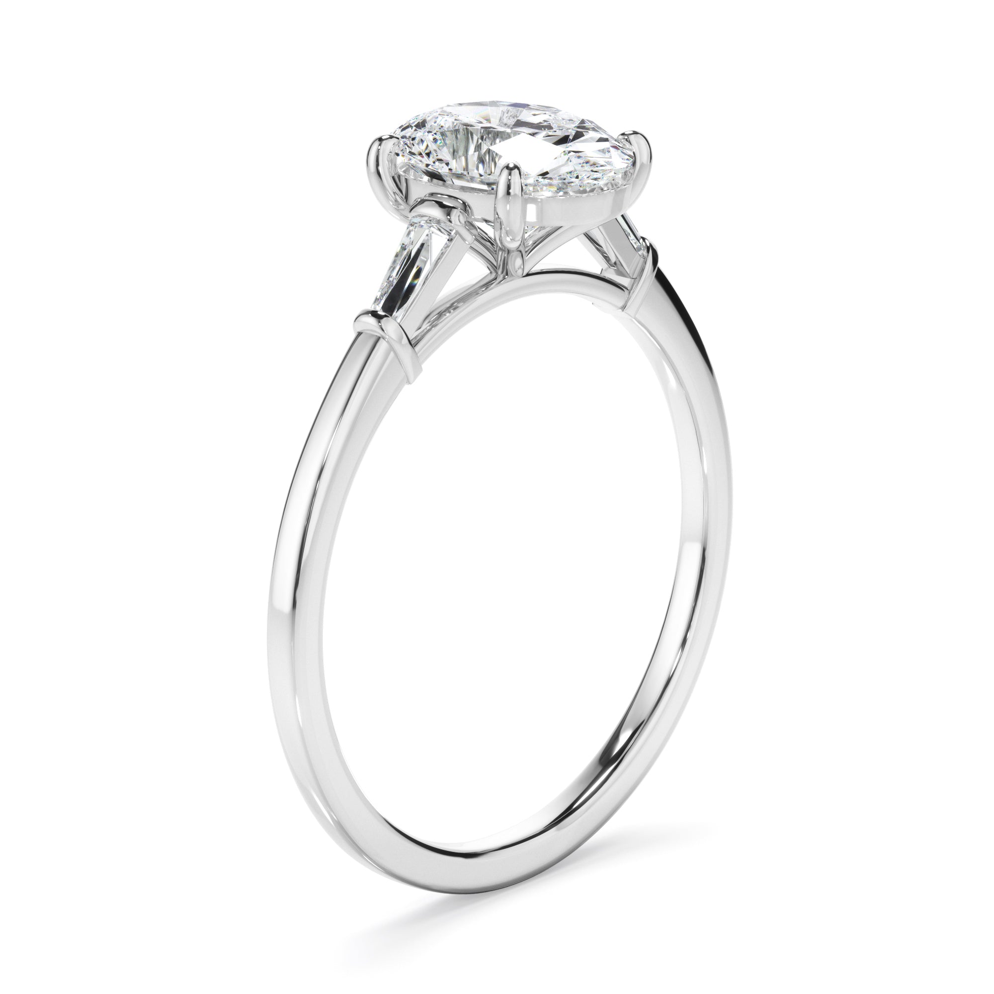 Laurel - Oval Cut Diamond Engagement Ring With Baguette Sides