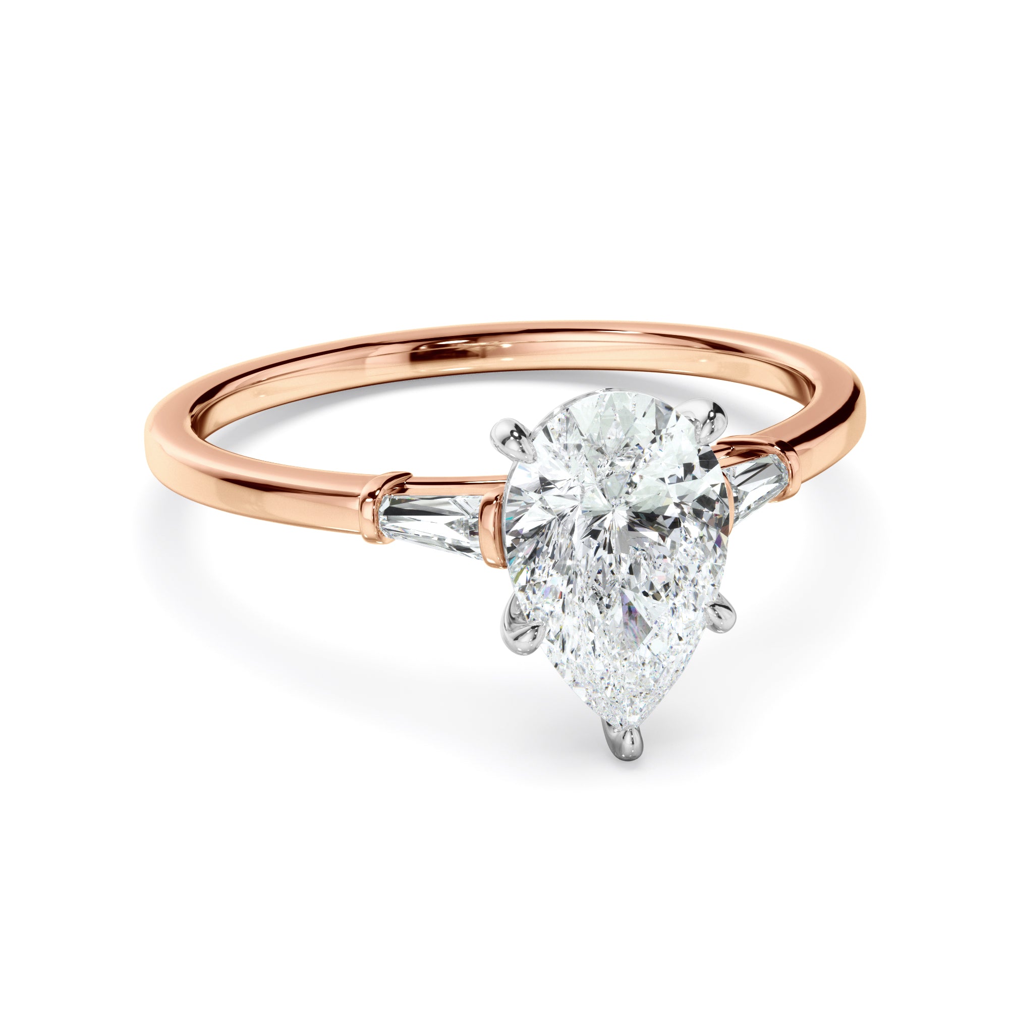 Emeraude - Pear Cut Diamond Engagement Ring With Baguette Sides