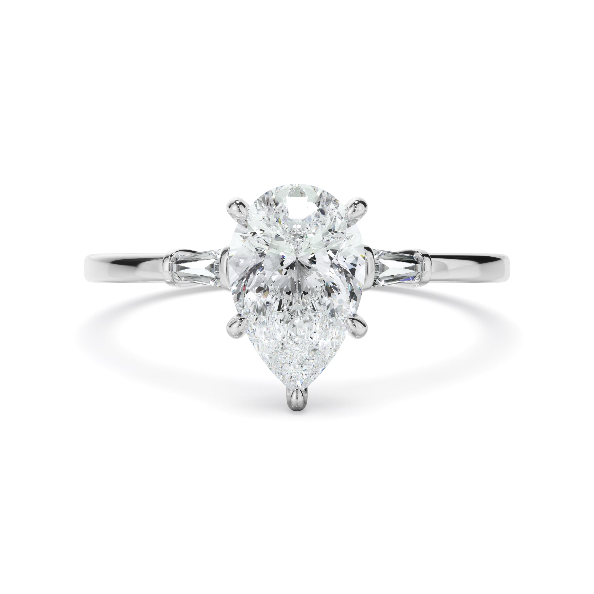 Emeraude - Pear Cut Diamond Engagement Ring With Baguette Sides