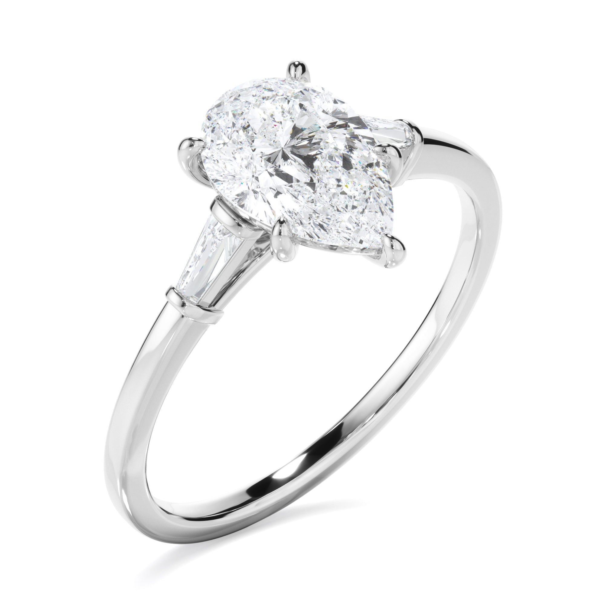 Emeraude - Pear Cut Diamond Engagement Ring With Baguette Sides