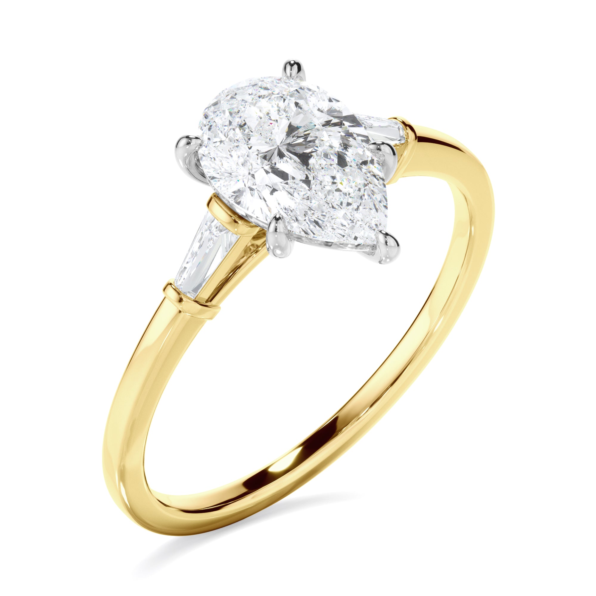 Emeraude - Pear Cut Diamond Engagement Ring With Baguette Sides