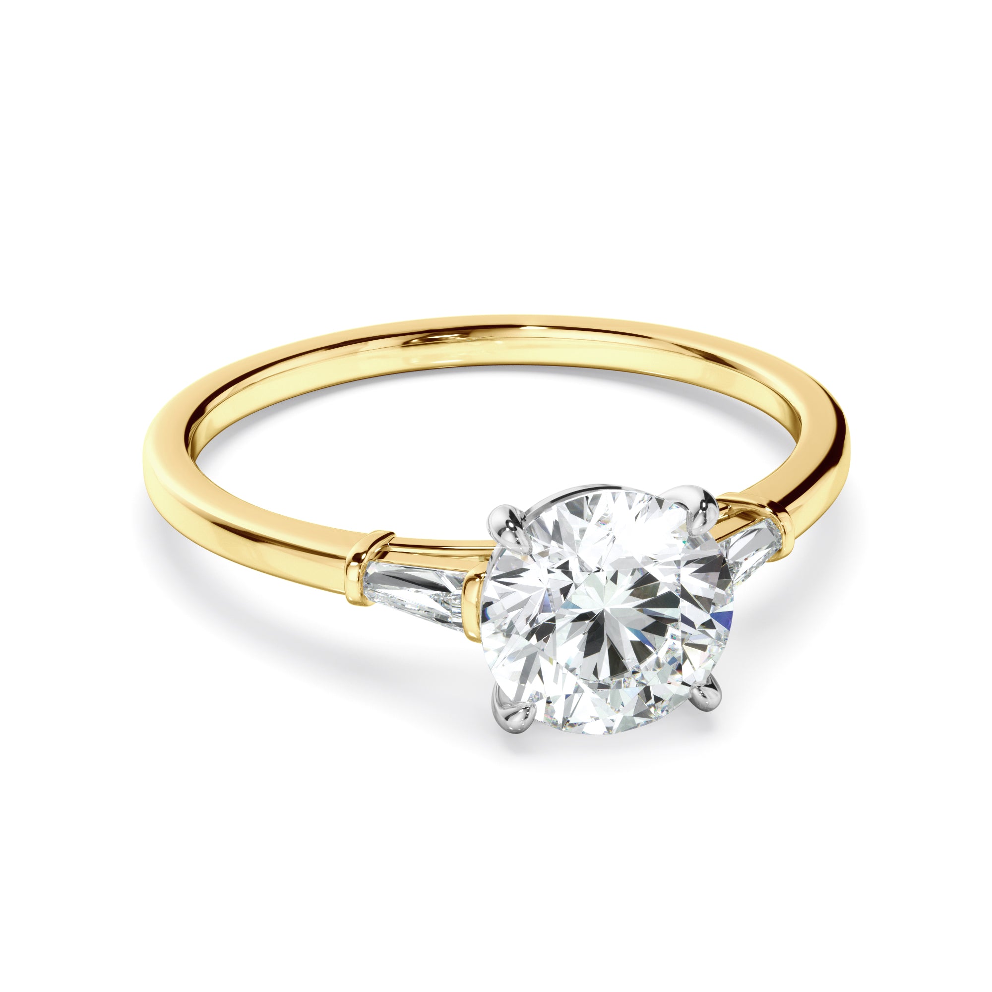 Juliana - Round Brilliant Cut Diamond Engagement Ring With Baguette Sides