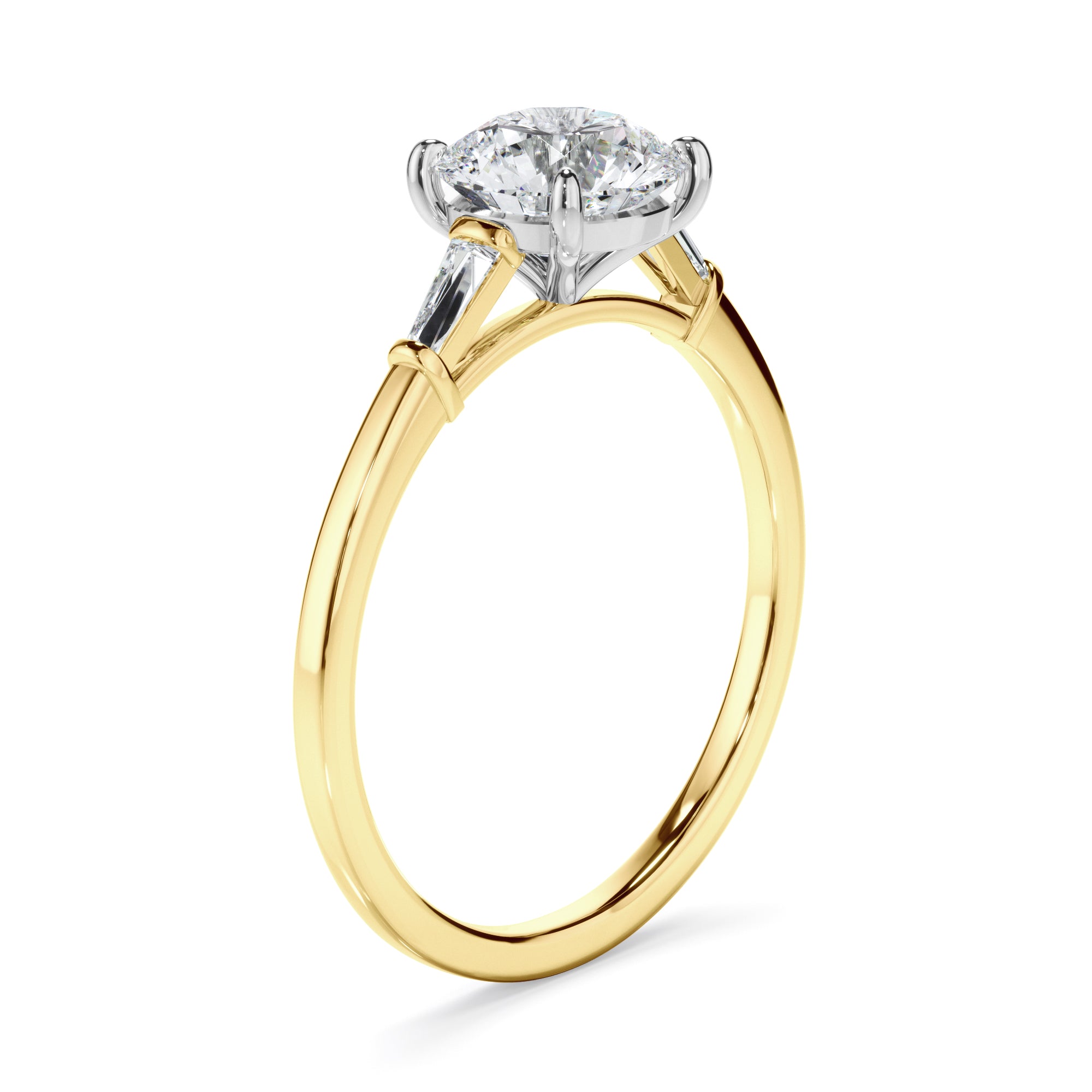Juliana - Round Brilliant Cut Diamond Engagement Ring With Baguette Sides
