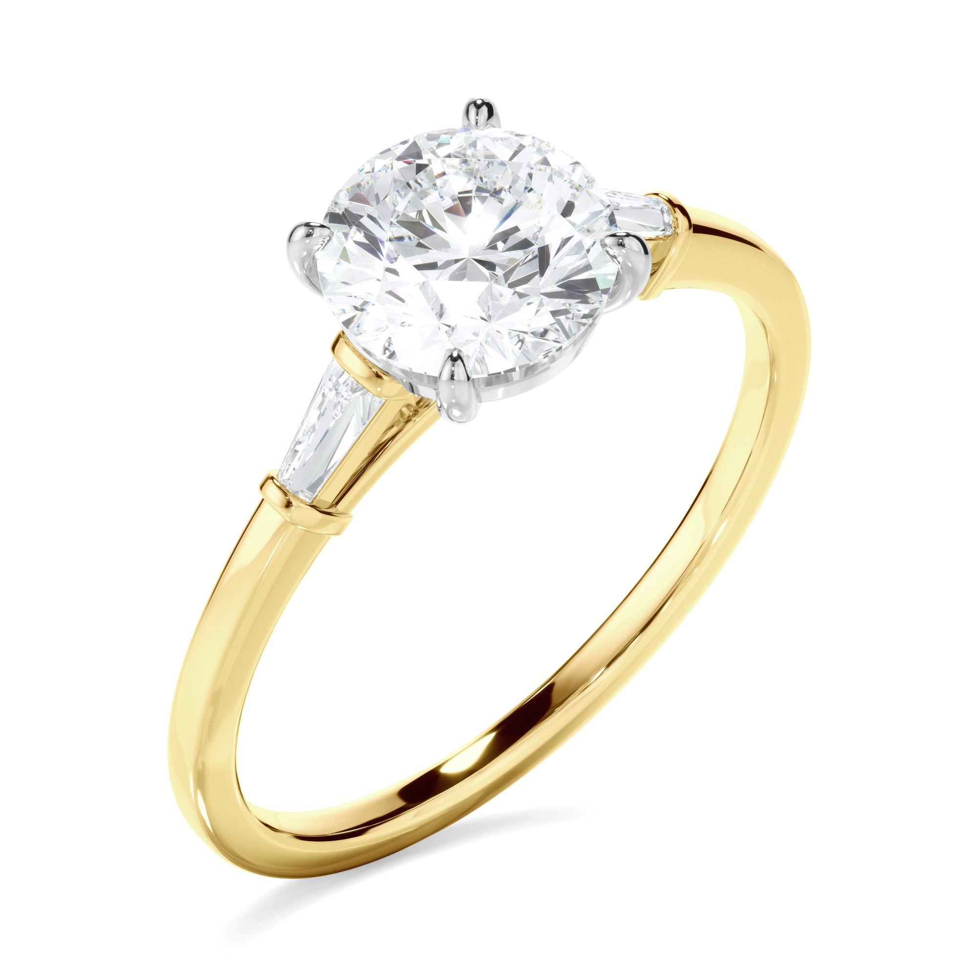 Juliana - Round Brilliant Cut Diamond Engagement Ring With Baguette Sides
