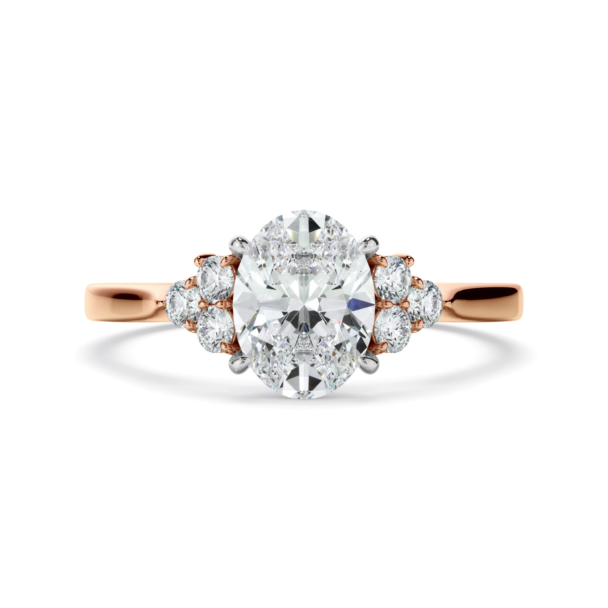 Fleur - Oval Cut Diamond Engagement Ring With Diamond Cluster Sides