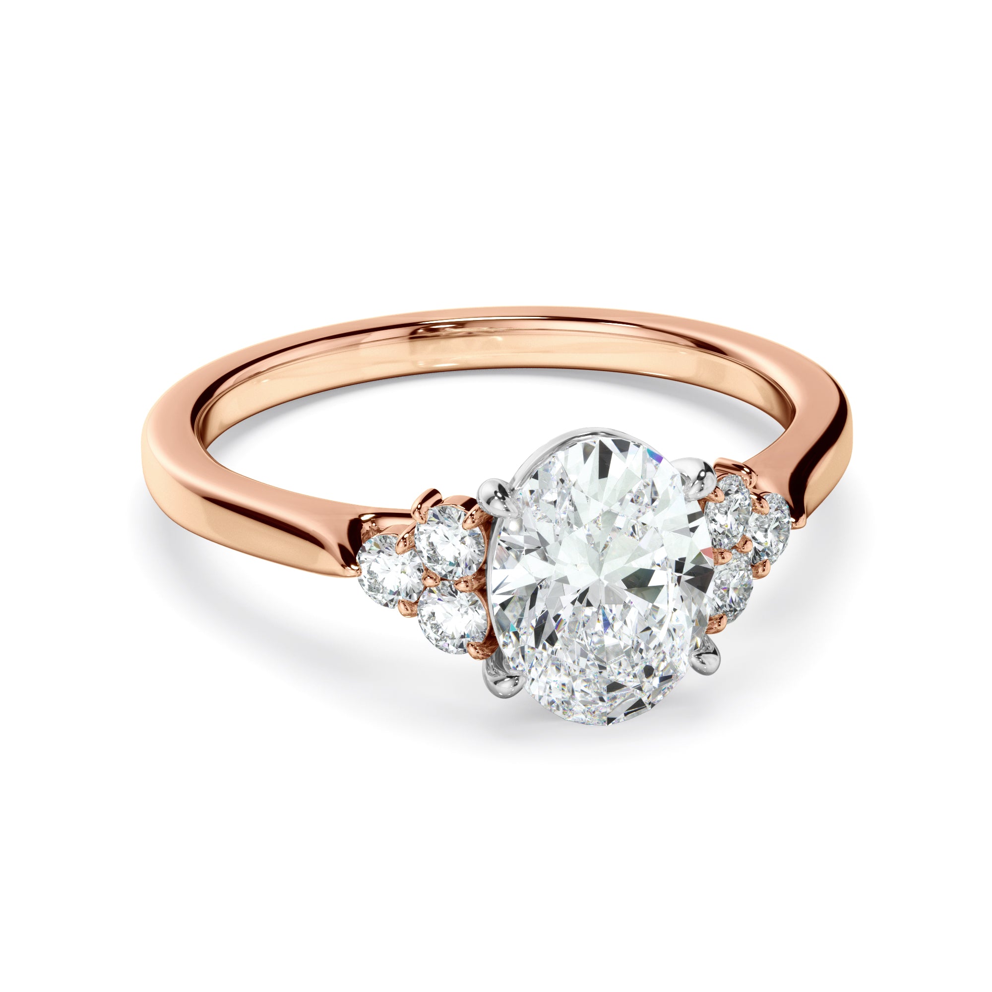Fleur - Oval Cut Diamond Engagement Ring With Diamond Cluster Sides