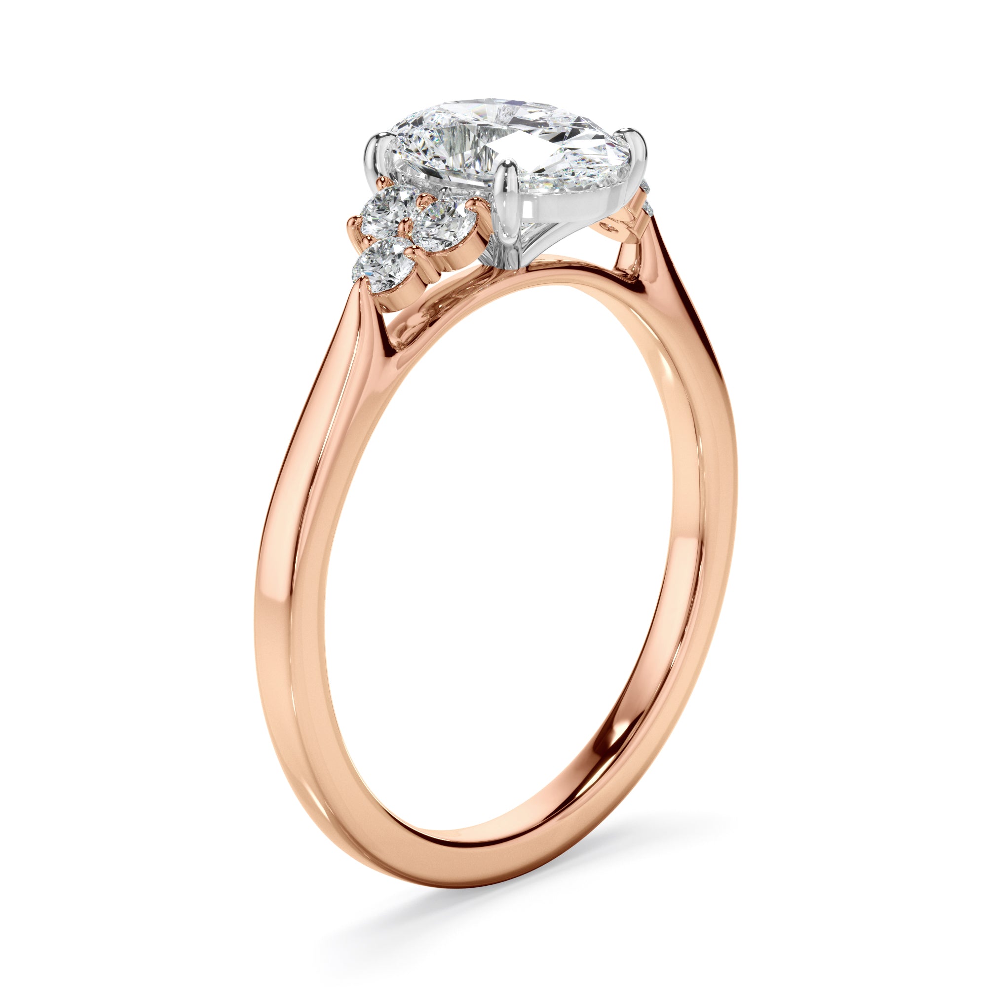 Fleur - Oval Cut Diamond Engagement Ring With Diamond Cluster Sides