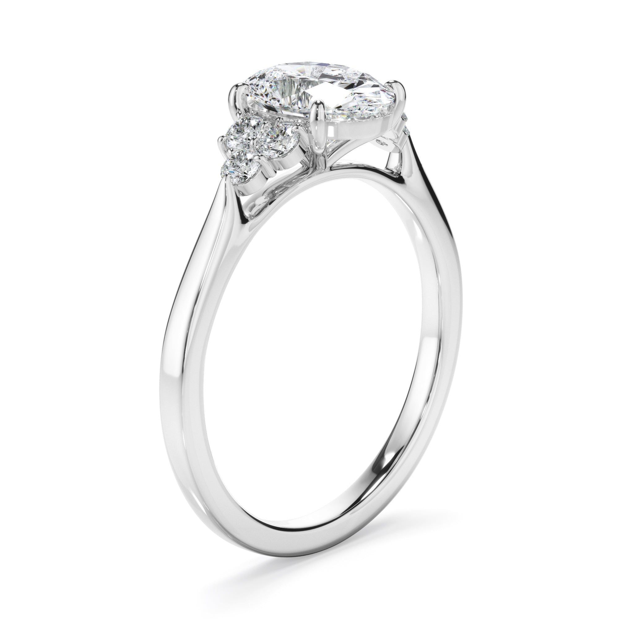Fleur - Oval Cut Diamond Engagement Ring With Diamond Cluster Sides