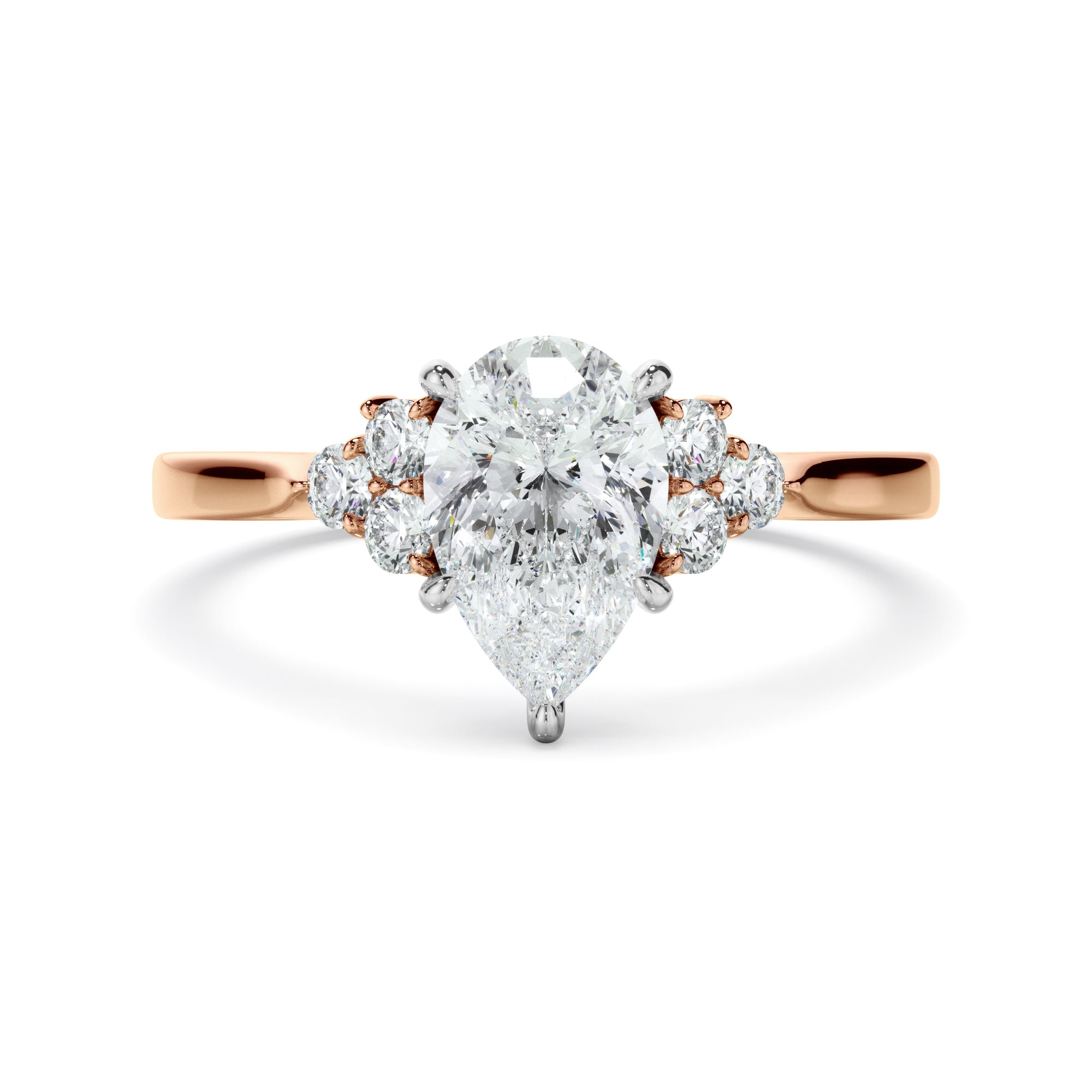Matilda - Pear Cut Diamond Engagement Ring With Diamond Cluster Sides