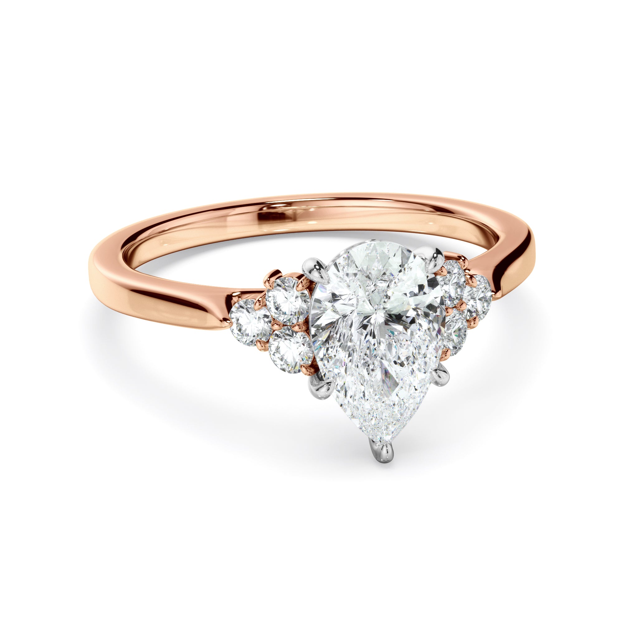 Matilda - Pear Cut Diamond Engagement Ring With Diamond Cluster Sides