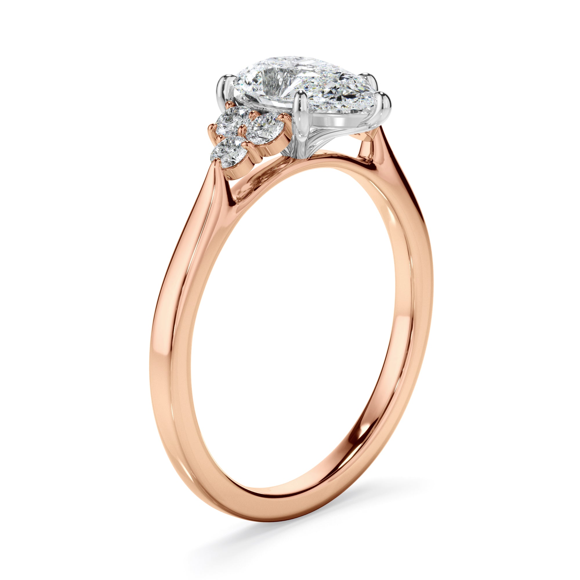 Matilda - Pear Cut Diamond Engagement Ring With Diamond Cluster Sides