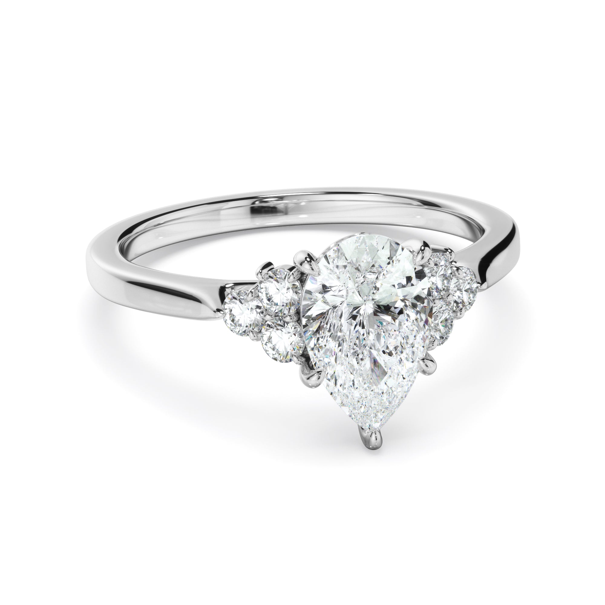 Matilda - Pear Cut Diamond Engagement Ring With Diamond Cluster Sides