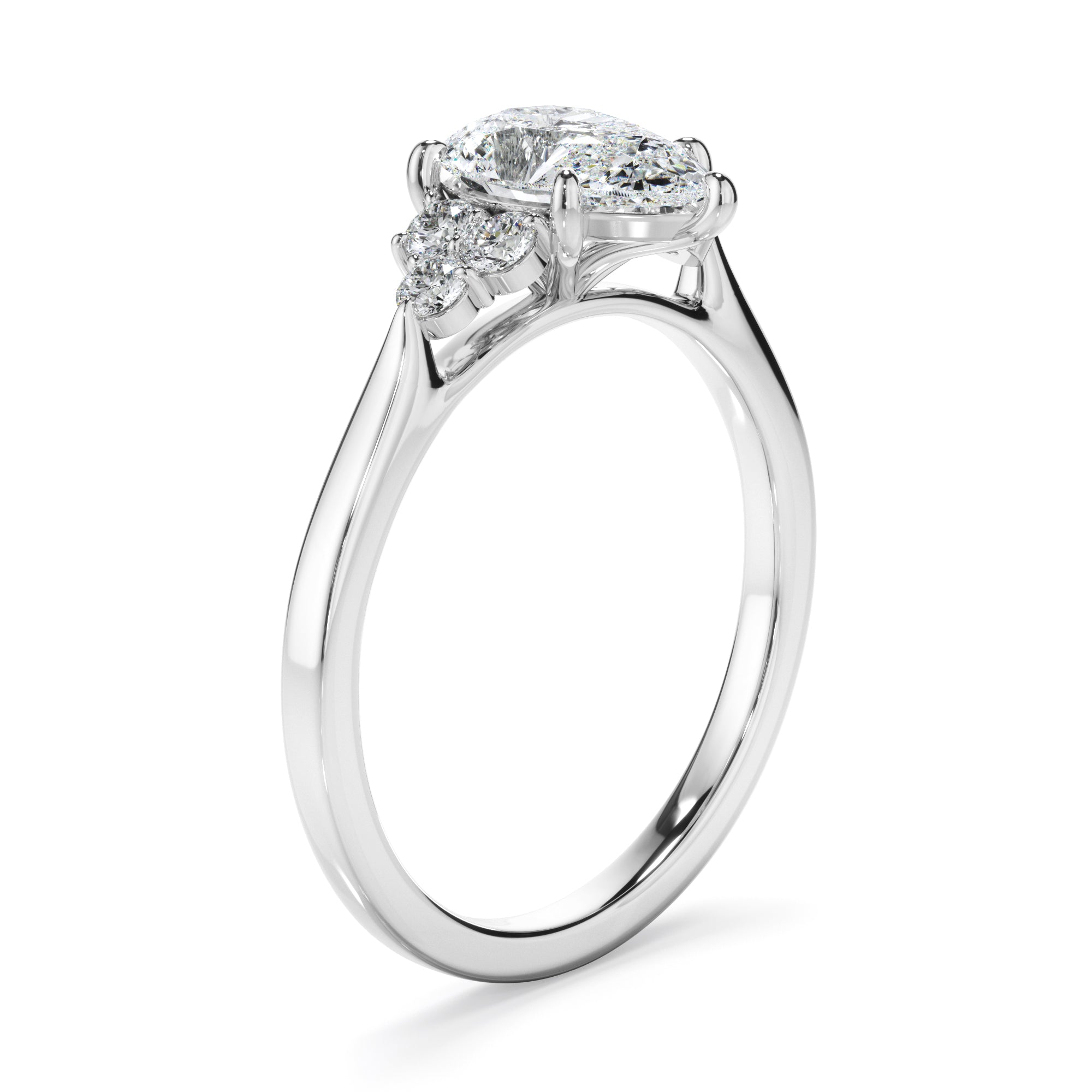 Matilda - Pear Cut Diamond Engagement Ring With Diamond Cluster Sides