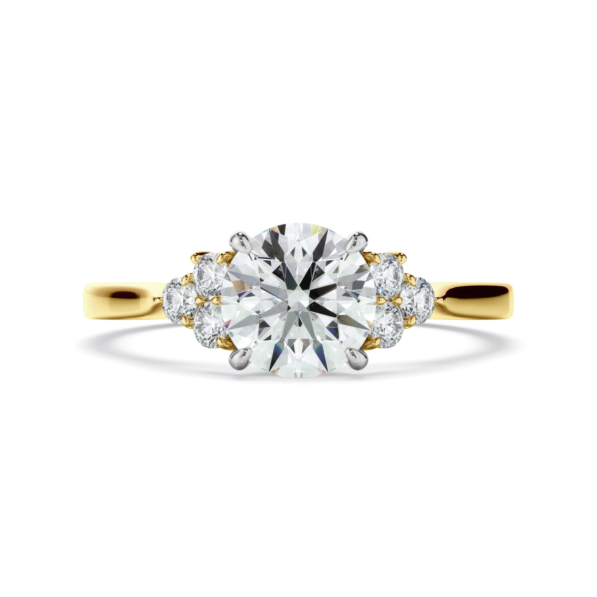 Luna - Round Brilliant Cut Diamond Engagement Ring With Diamond Cluster Sides