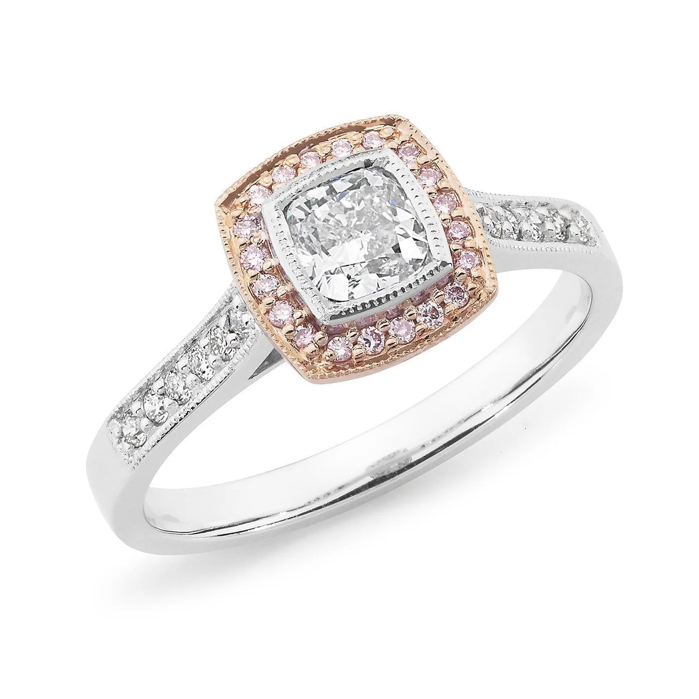 Pink Caviar Cushion Diamond Engagement RIng