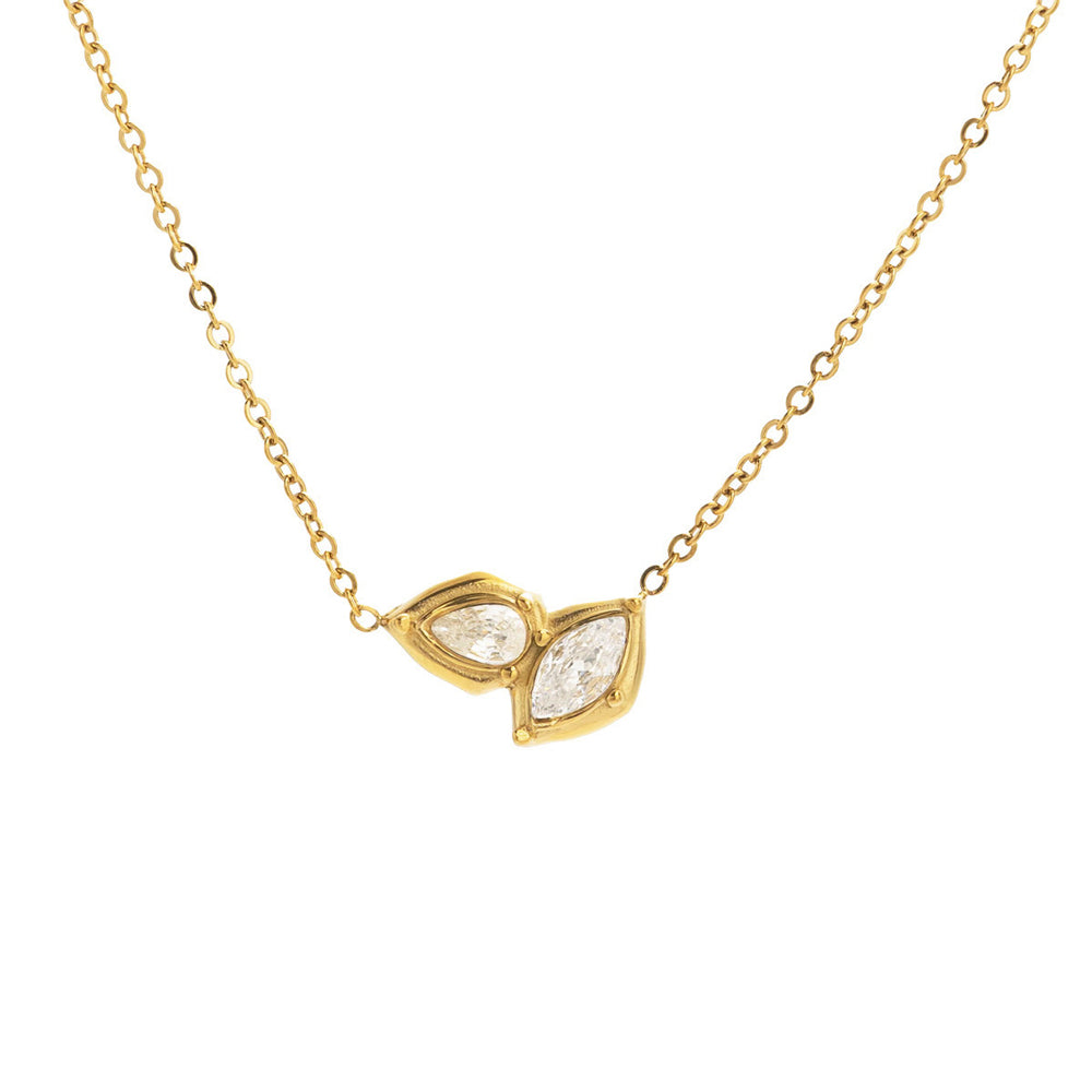 18ct Gold Plated Bezel Set Marquise and Pear CZ Necklace
