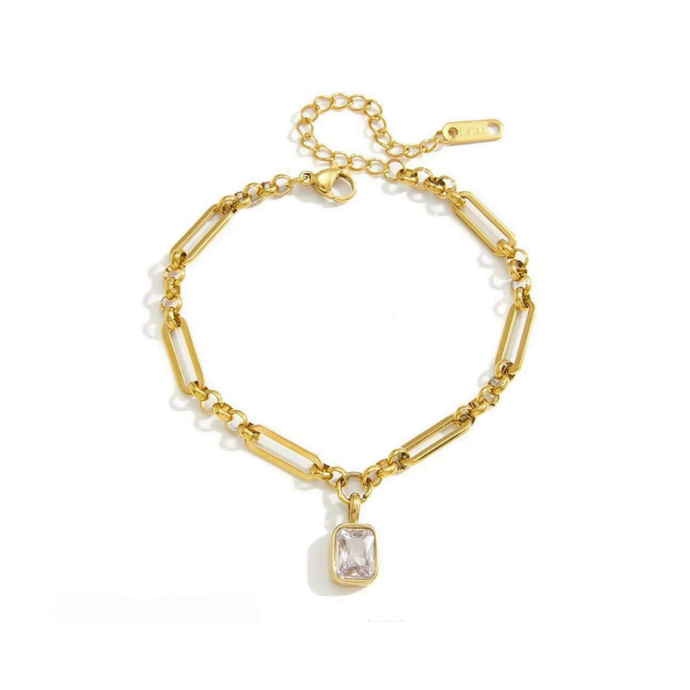 18ct Gold Plated Chain Bracelet with Rectangle CZ Charm