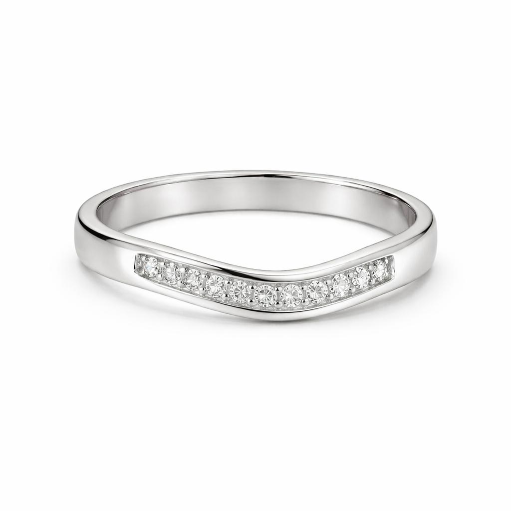 Ivy 18ct White Gold Diamond Curved Eternity Ring (Size N)