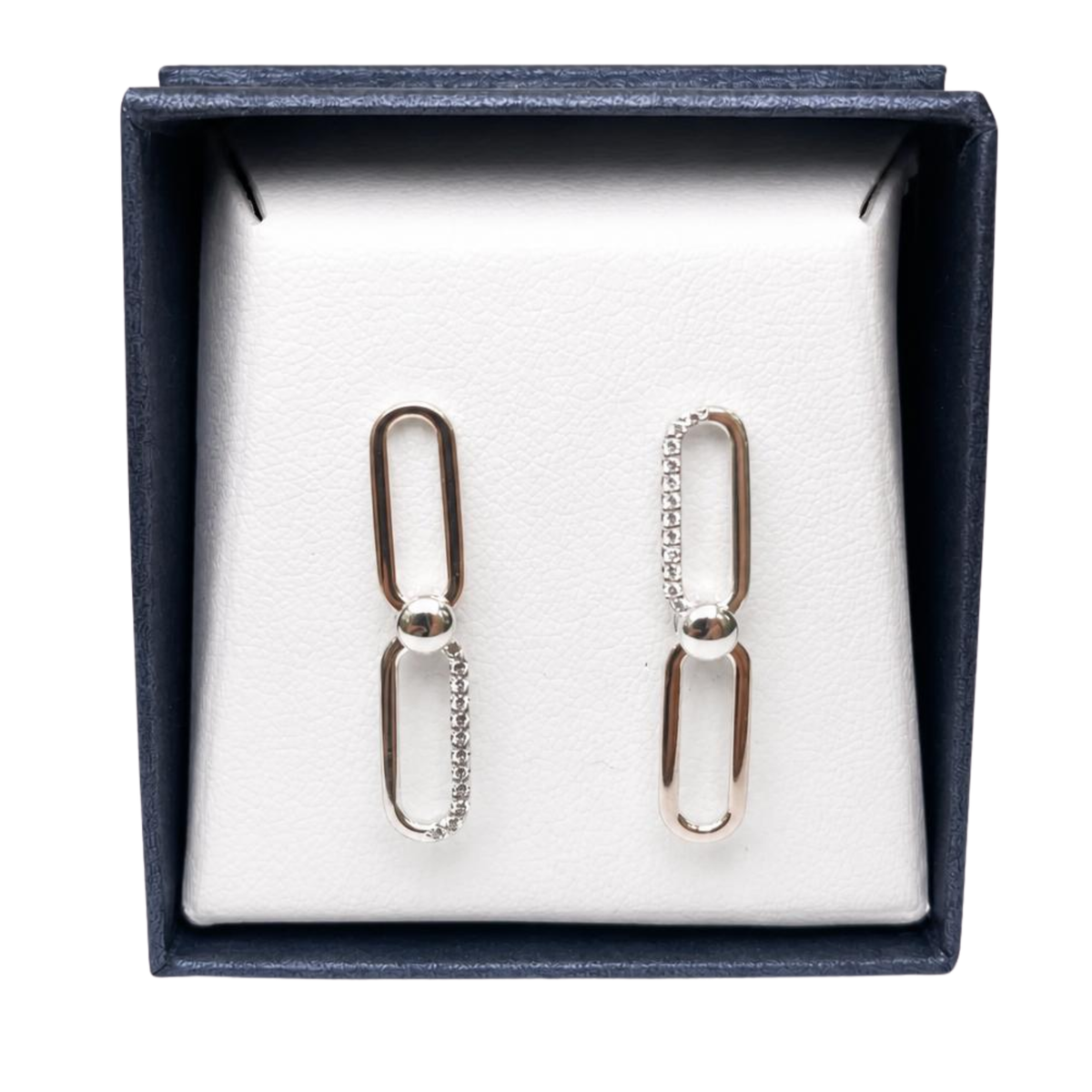 Sterling Silver Rose Gold CZ Dangle Stud Earrings
