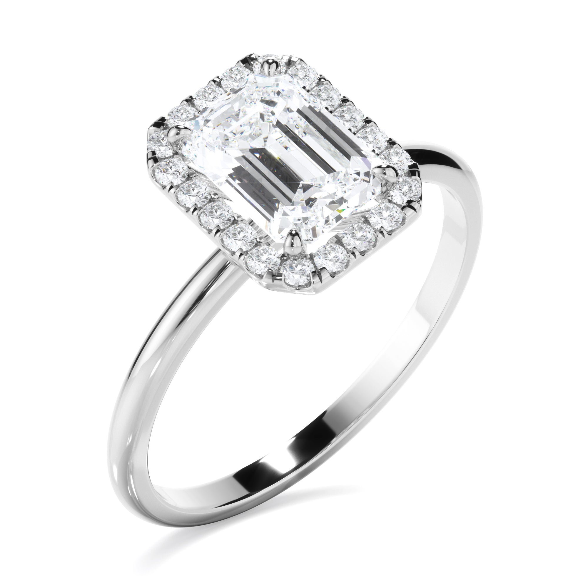 Aria - Emerald Cut Diamond Halo Engagement Ring