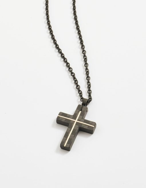 Carbon Gold Cross Pendant & Chain