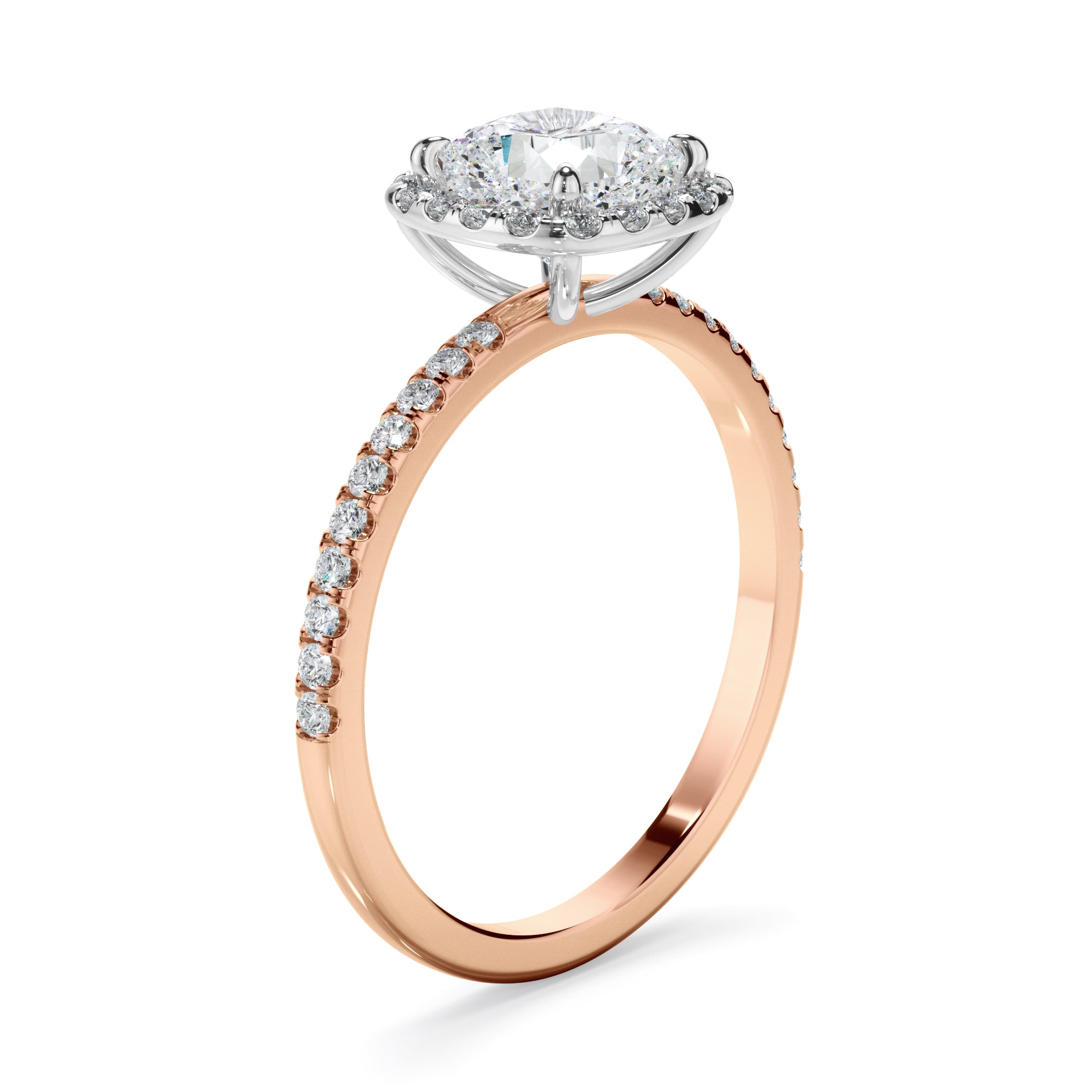 Katerina - Cushion Cut Diamond Halo Engagement Ring With Pave Band