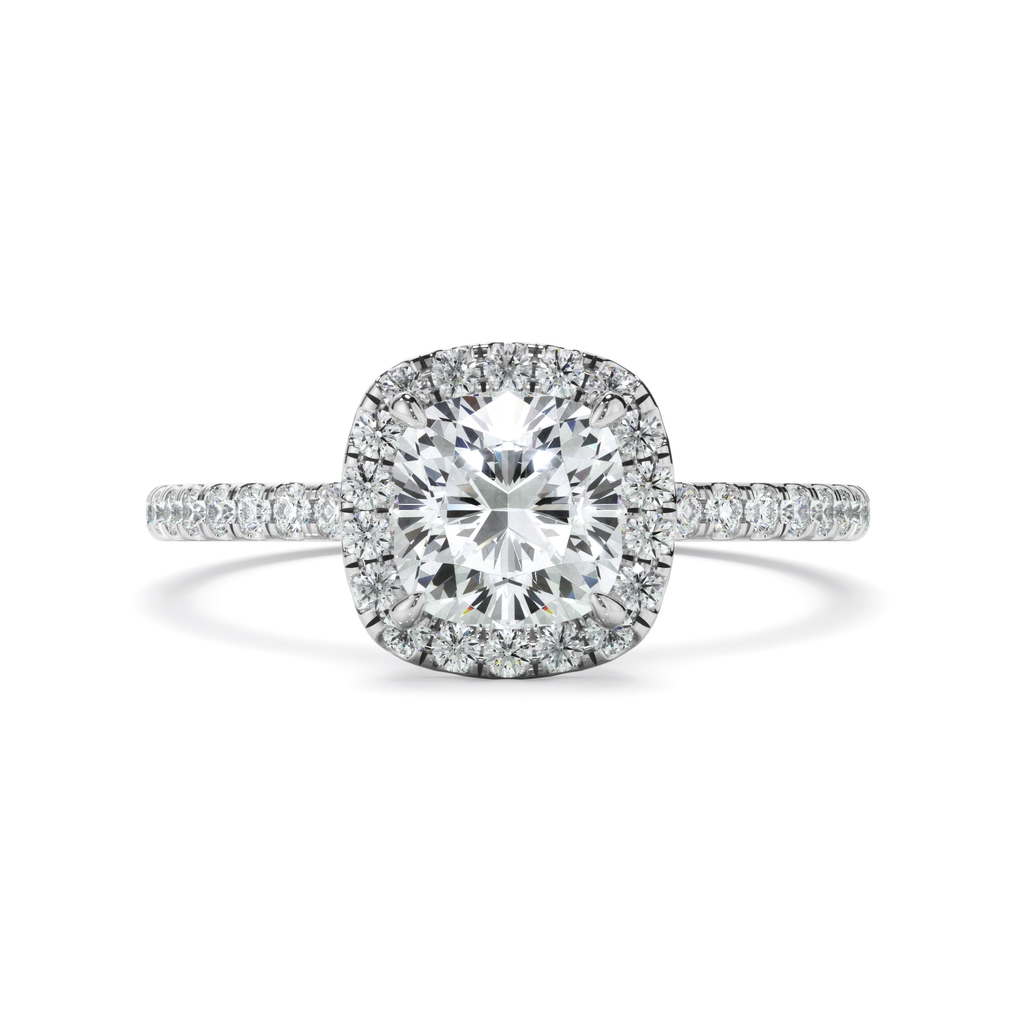 Katerina - Cushion Cut Diamond Halo Engagement Ring With Pave Band