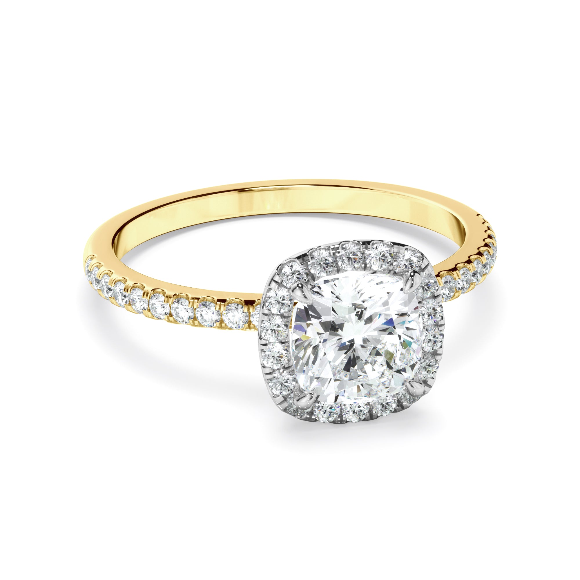Katerina - Cushion Cut Diamond Halo Engagement Ring With Pave Band