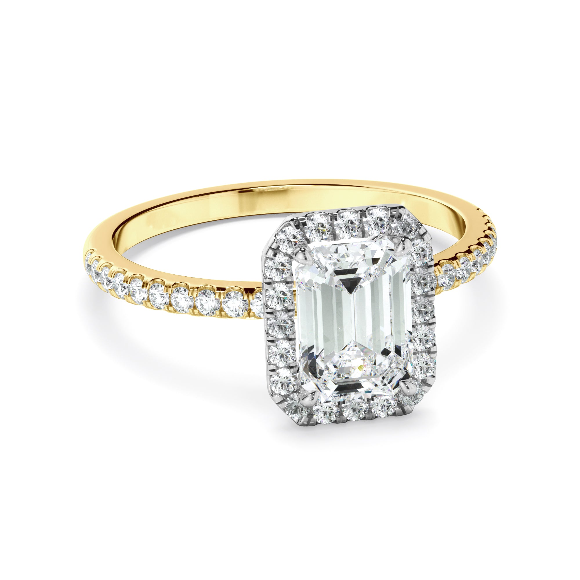 Azura - Emerald Cut Diamond Halo Engagement Ring With Pave Band