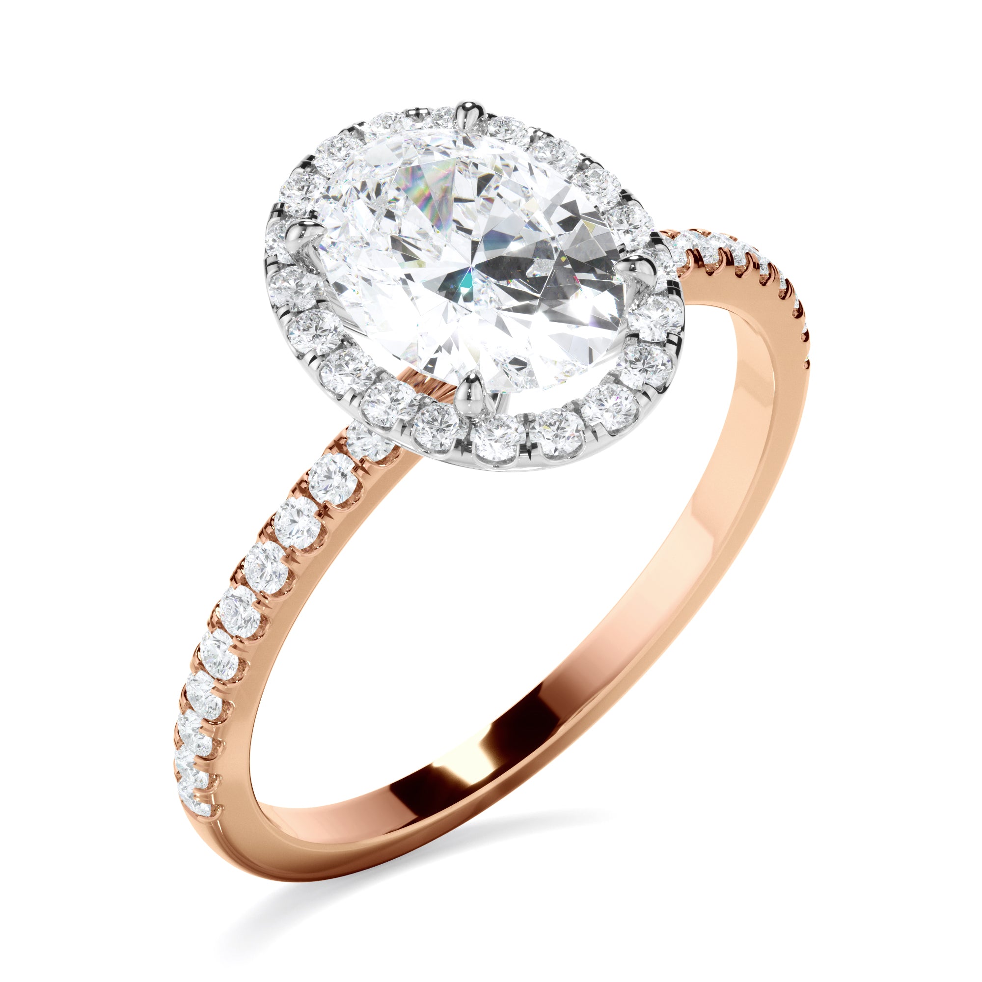 Aureliana - Oval Cut Diamond Halo Engagement Ring With Pave Band