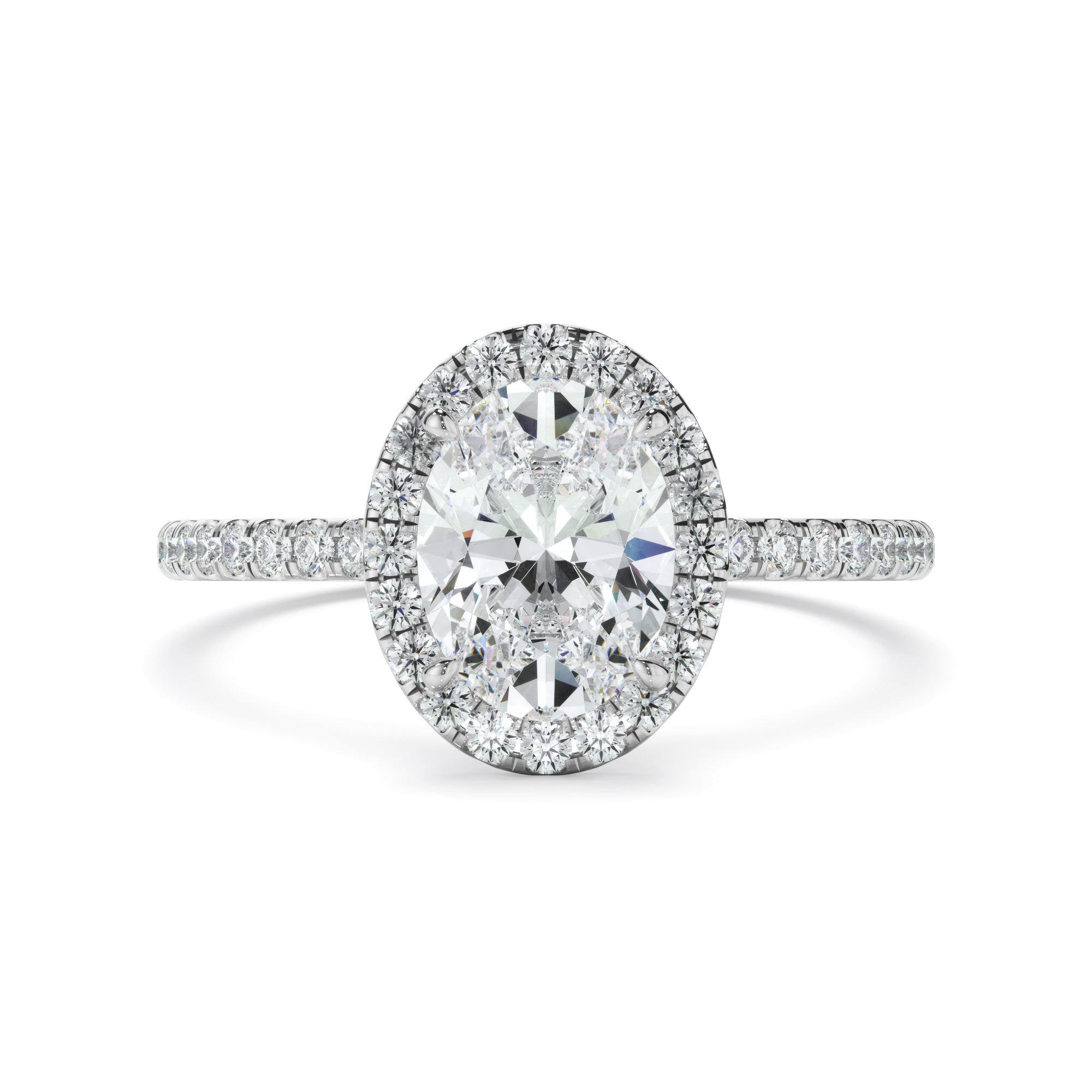 Aureliana - Oval Cut Diamond Halo Engagement Ring With Pave Band
