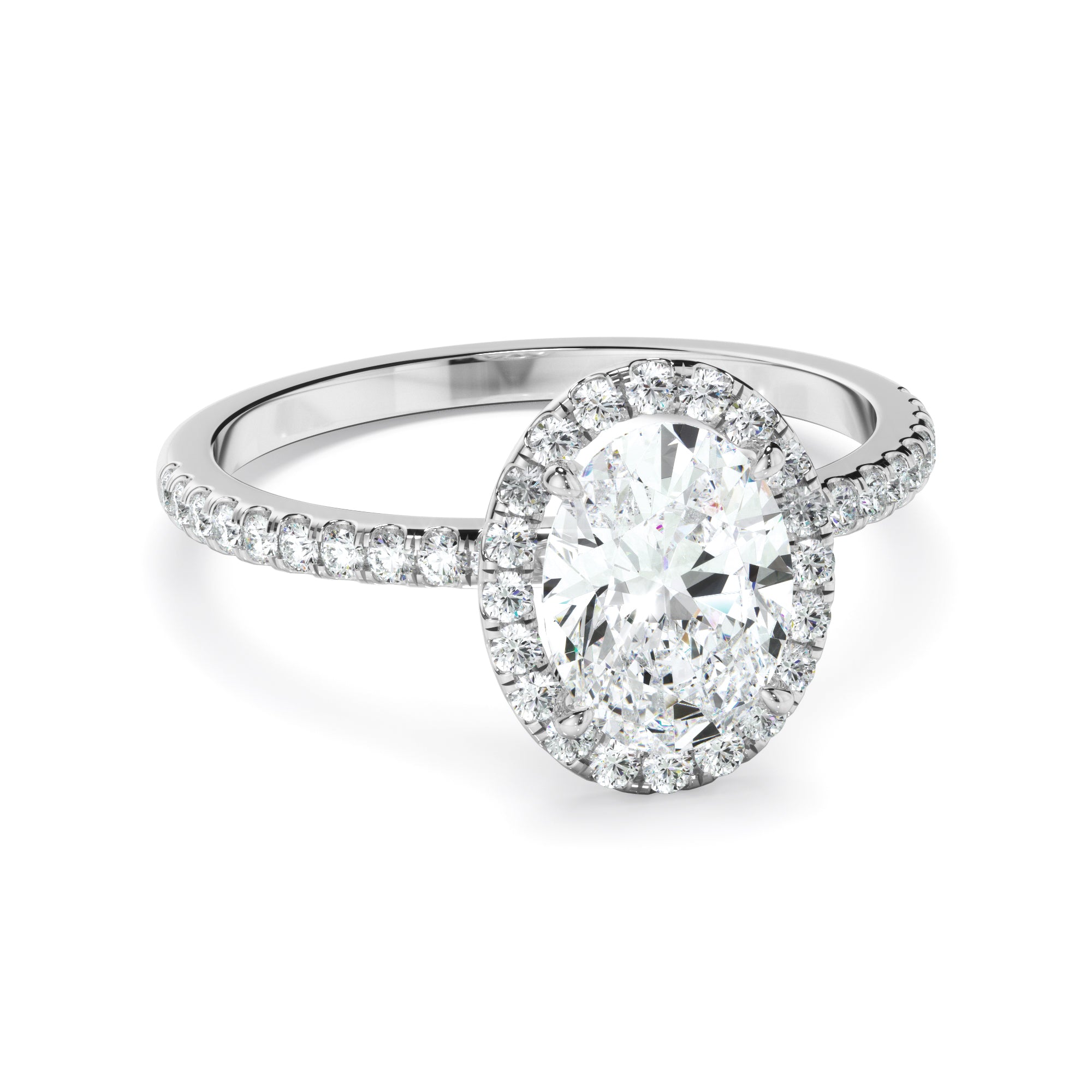Aureliana - Oval Cut Diamond Halo Engagement Ring With Pave Band