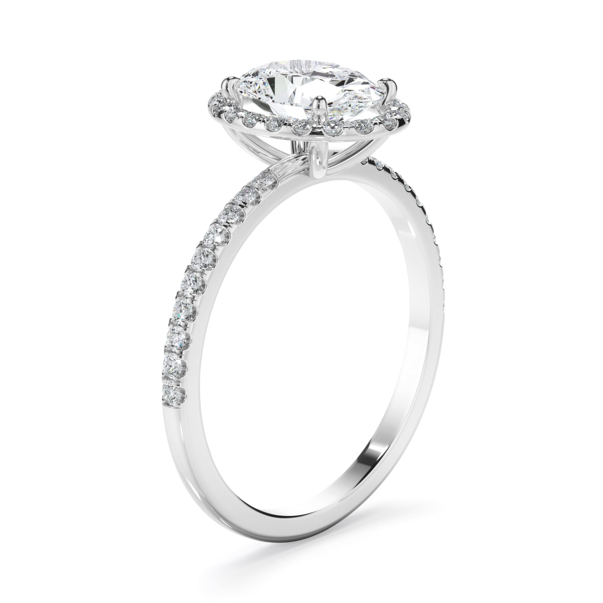 Aureliana - Oval Cut Diamond Halo Engagement Ring With Pave Band