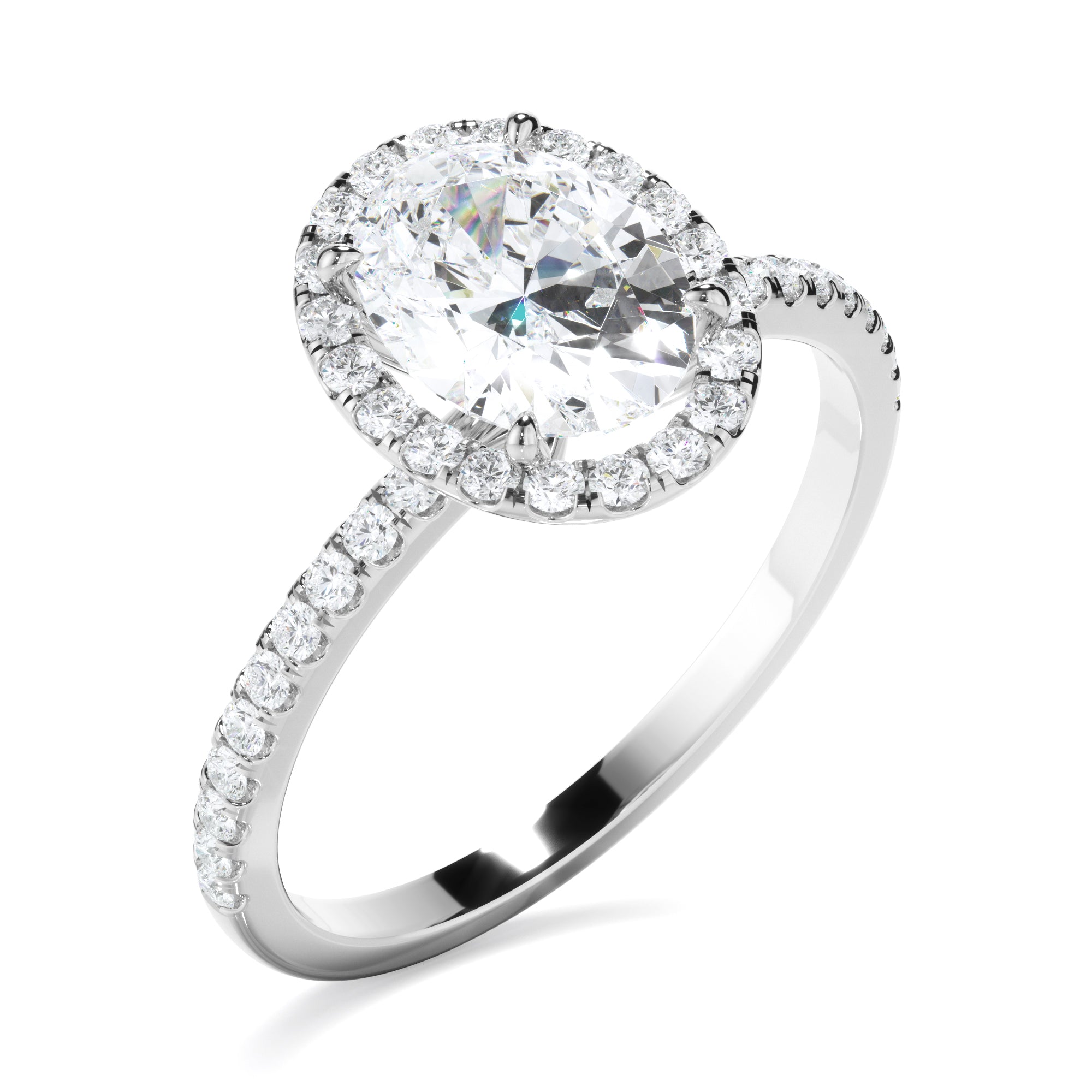 Aureliana - Oval Cut Diamond Halo Engagement Ring With Pave Band