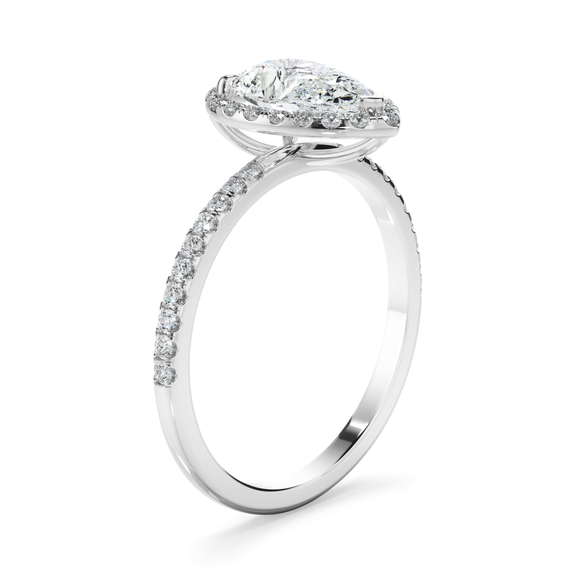 Isabelle - Pear Cut Diamond Halo Engagement Ring With Pave Band