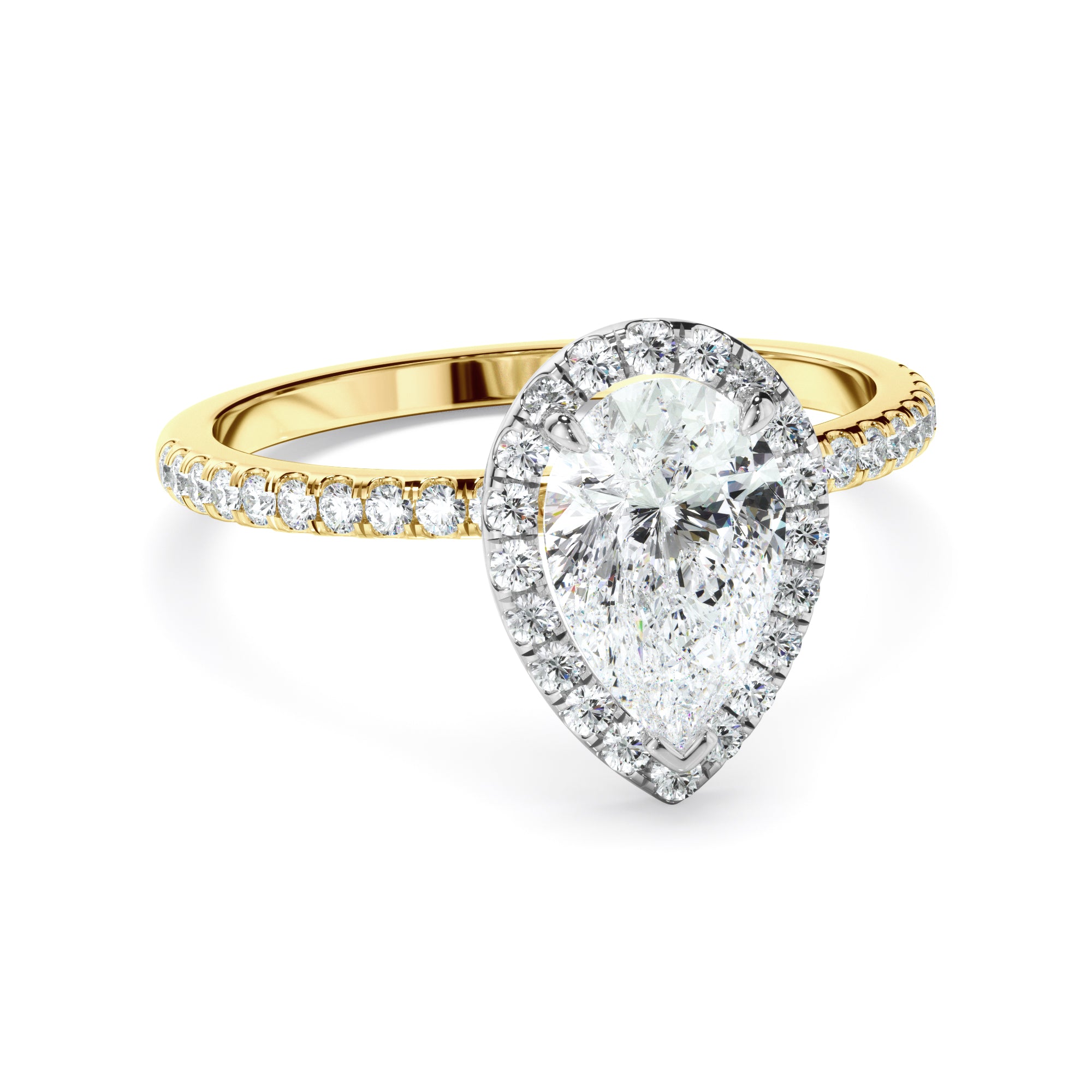 Isabelle - Pear Cut Diamond Halo Engagement Ring With Pave Band