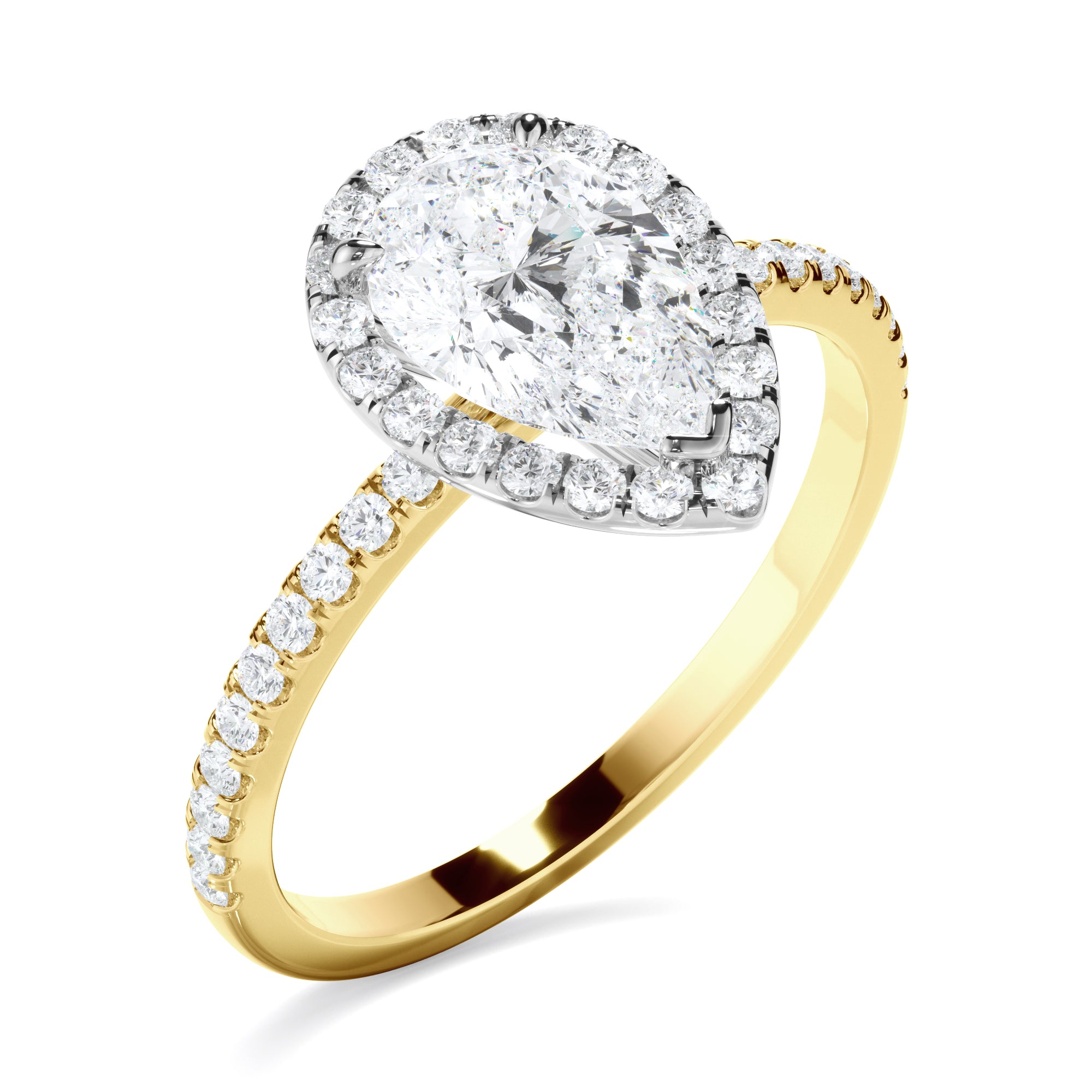 Isabelle - Pear Cut Diamond Halo Engagement Ring With Pave Band