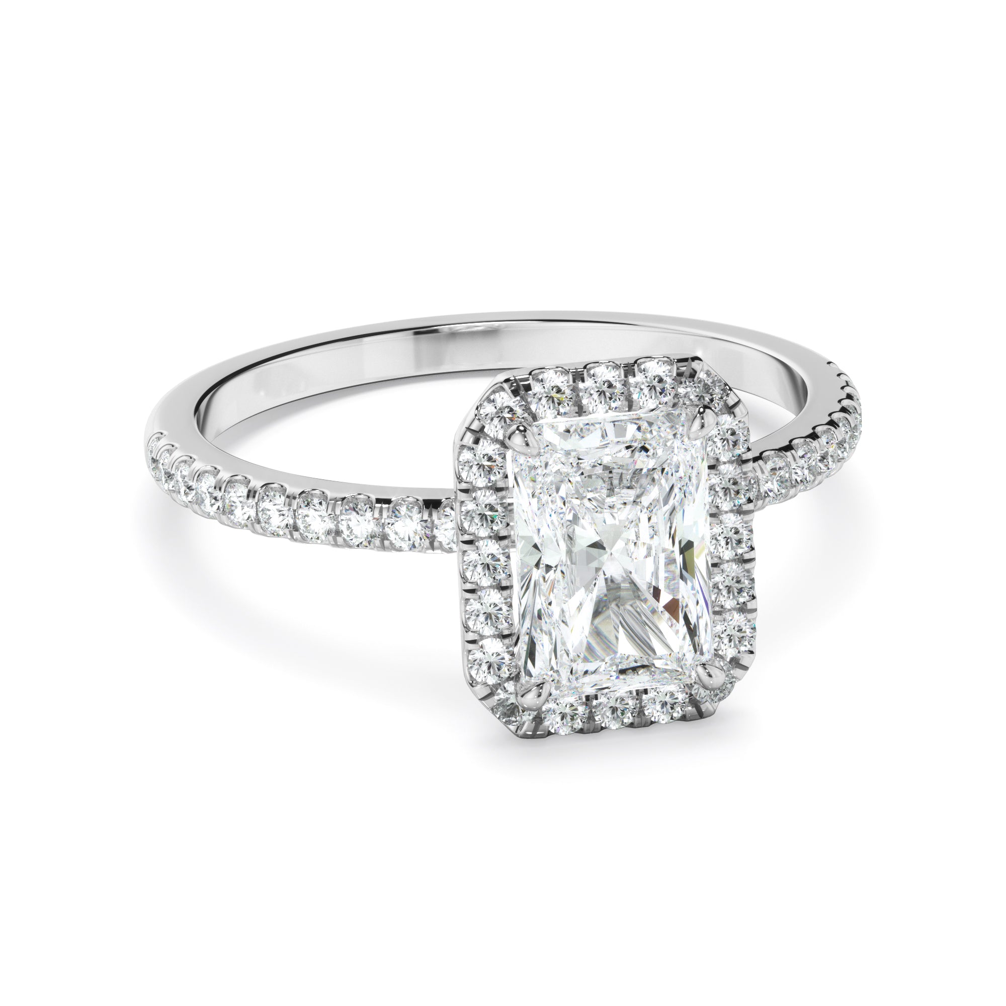 Victoria - Radiant Cut Diamond Halo Engagement Ring With Pave Band