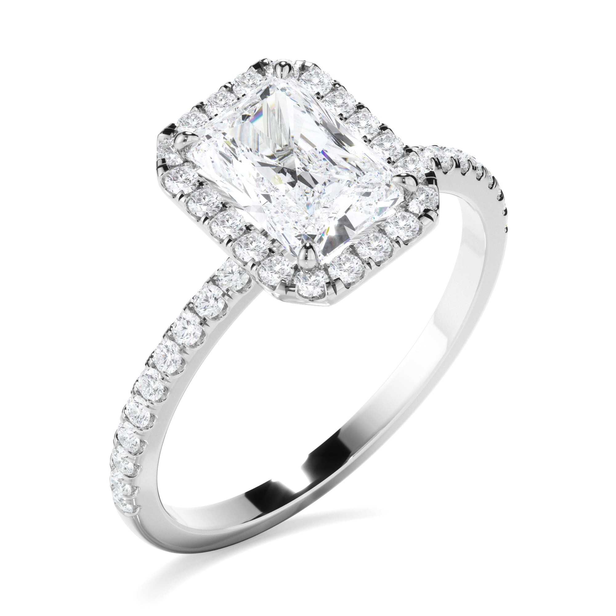 Victoria - Radiant Cut Diamond Halo Engagement Ring With Pave Band