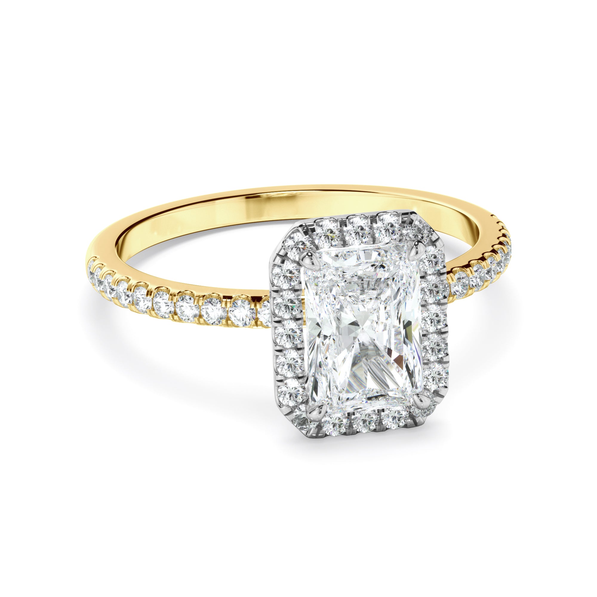 Victoria - Radiant Cut Diamond Halo Engagement Ring With Pave Band
