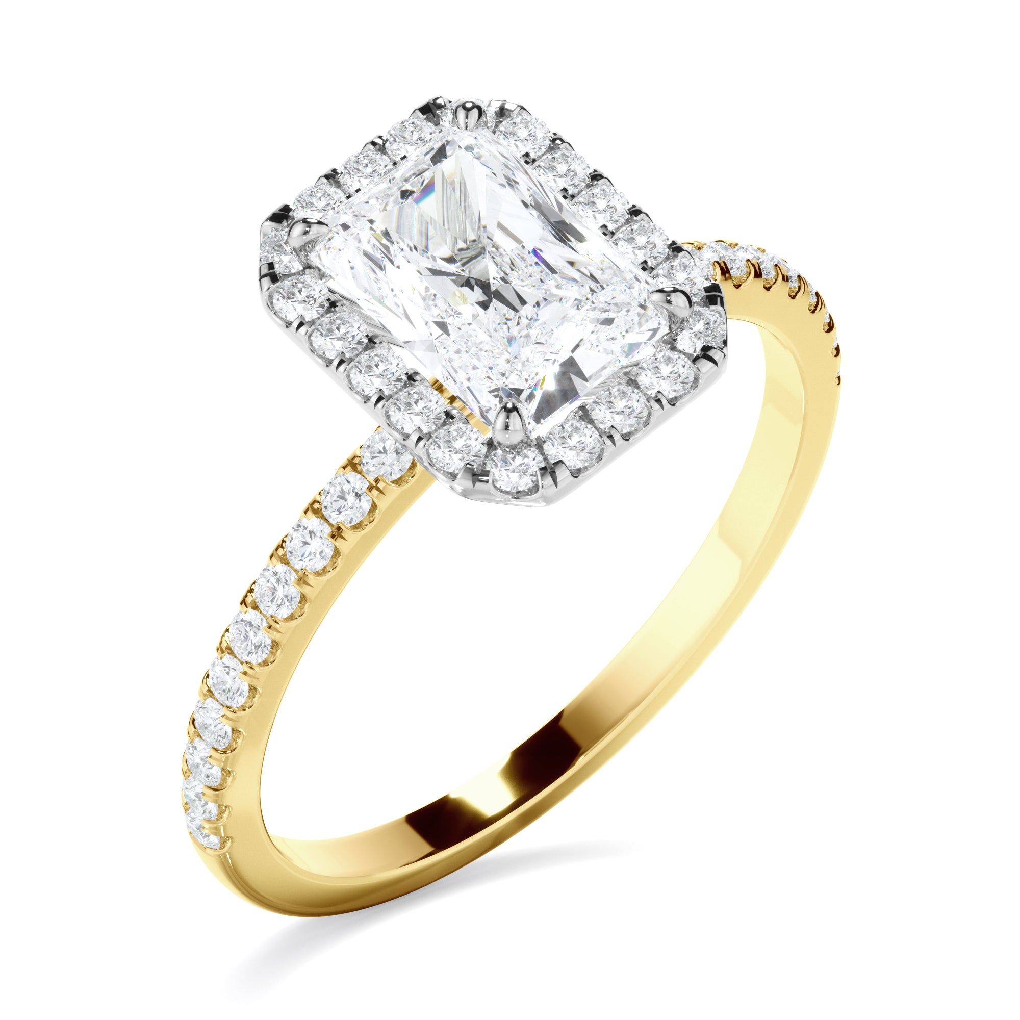 Victoria - Radiant Cut Diamond Halo Engagement Ring With Pave Band