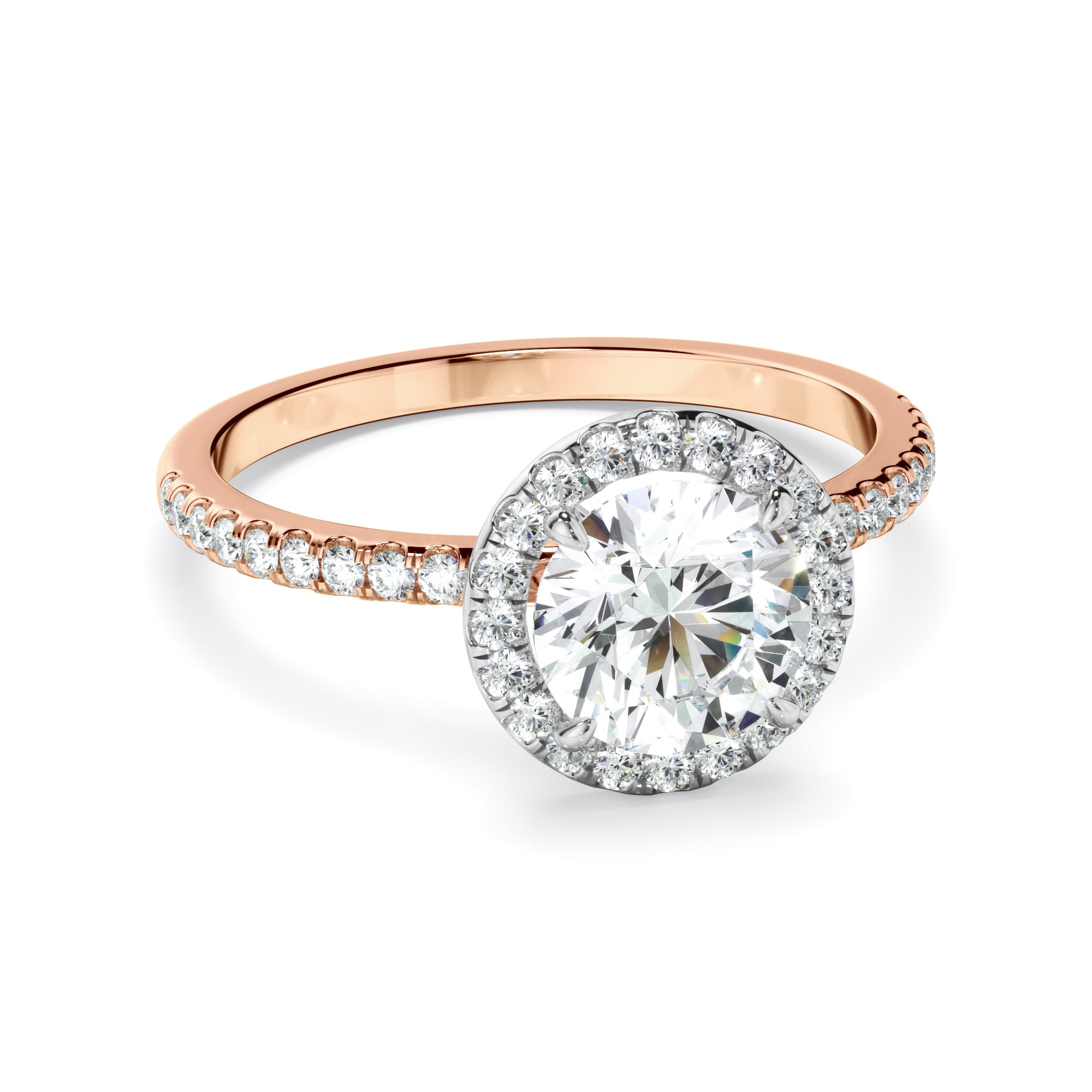 Adalyn - Round Brilliant Cut Diamond Halo Engagement Ring With Pave Band