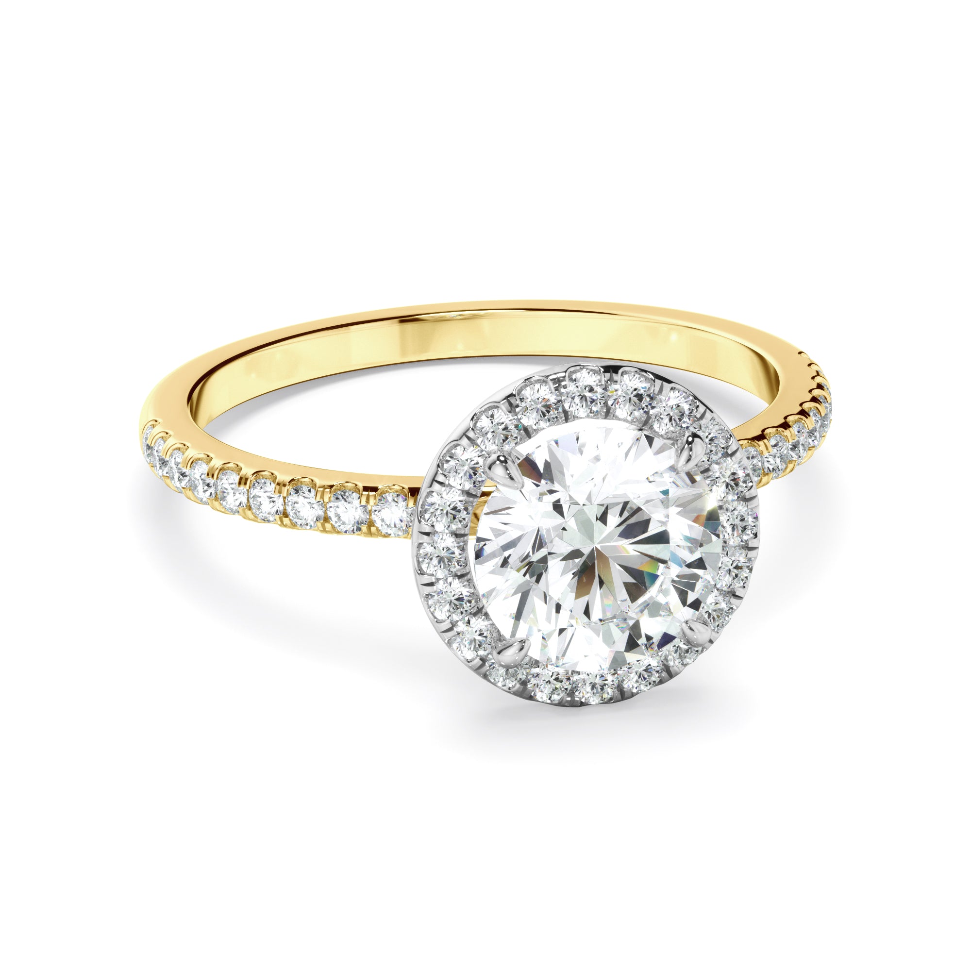 Adalyn - Round Brilliant Cut Diamond Halo Engagement Ring With Pave Band
