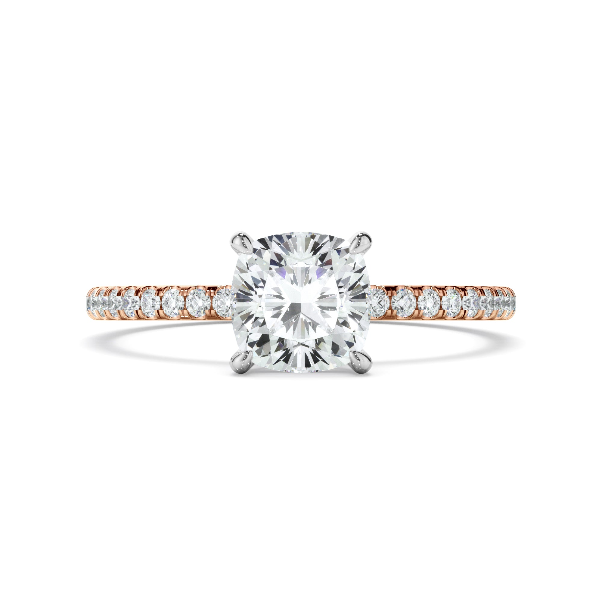 Serafina - Cushion Cut Diamond Solitaire Engagement Ring With Pave Band