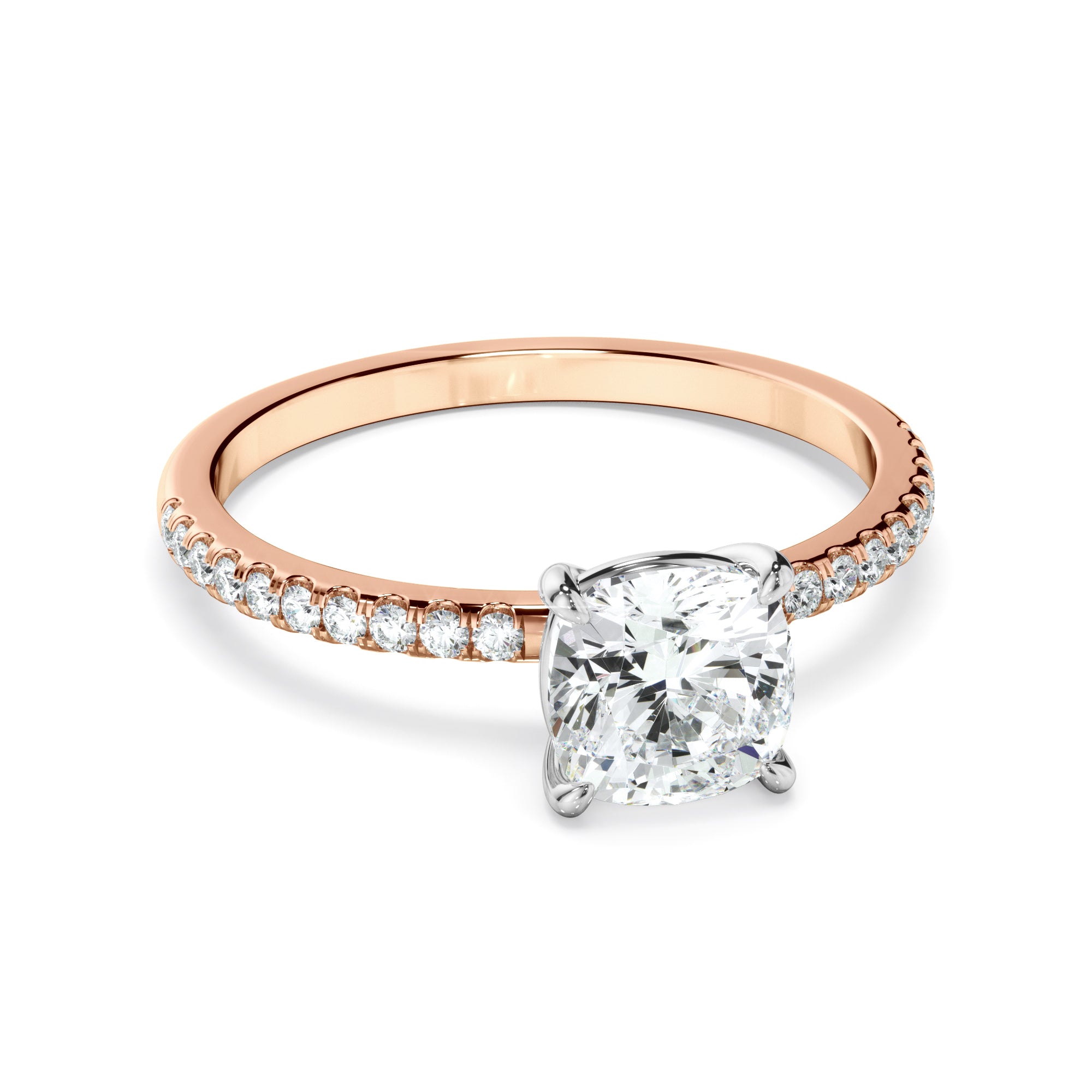 Serafina - Cushion Cut Diamond Solitaire Engagement Ring With Pave Band