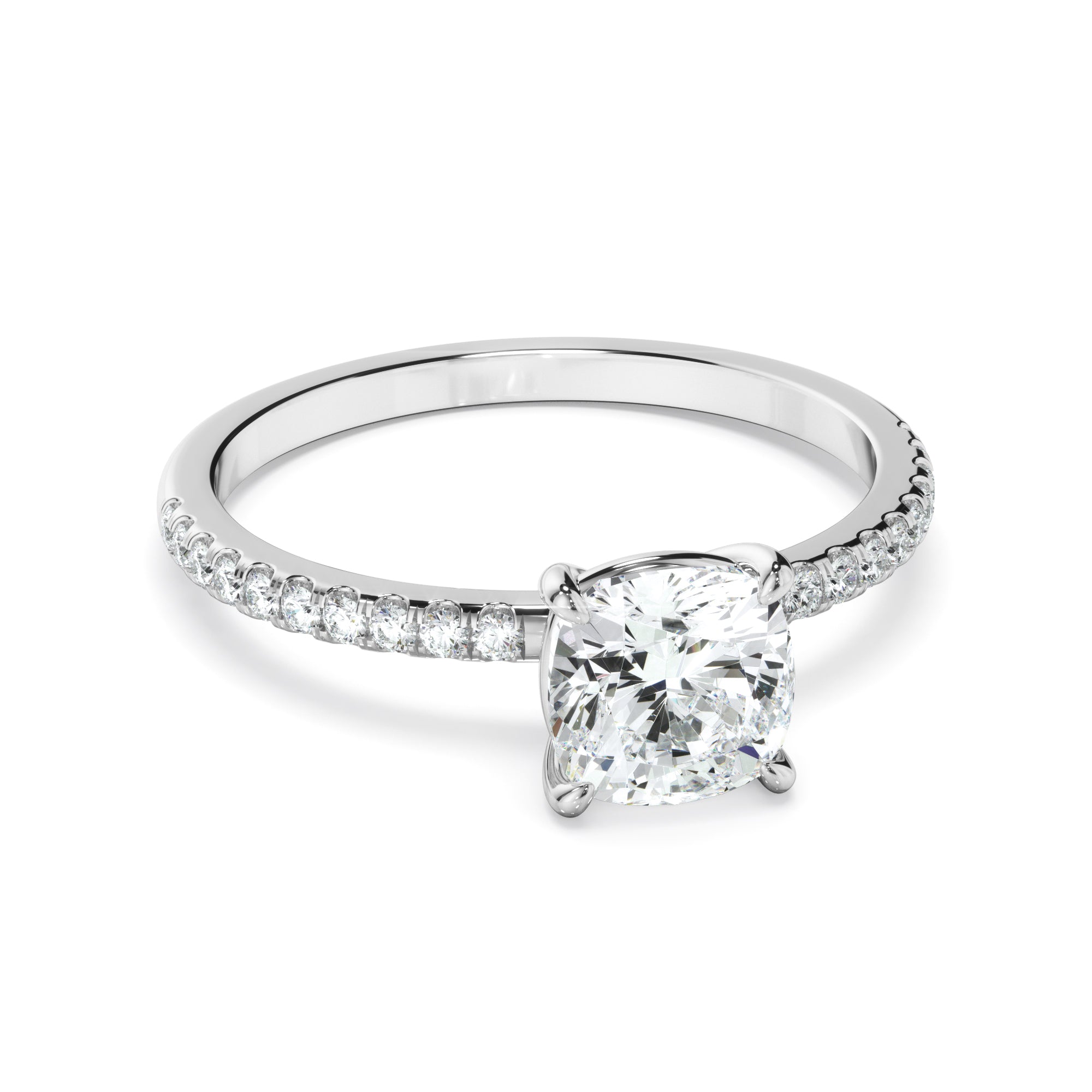Serafina - Cushion Cut Diamond Solitaire Engagement Ring With Pave Band