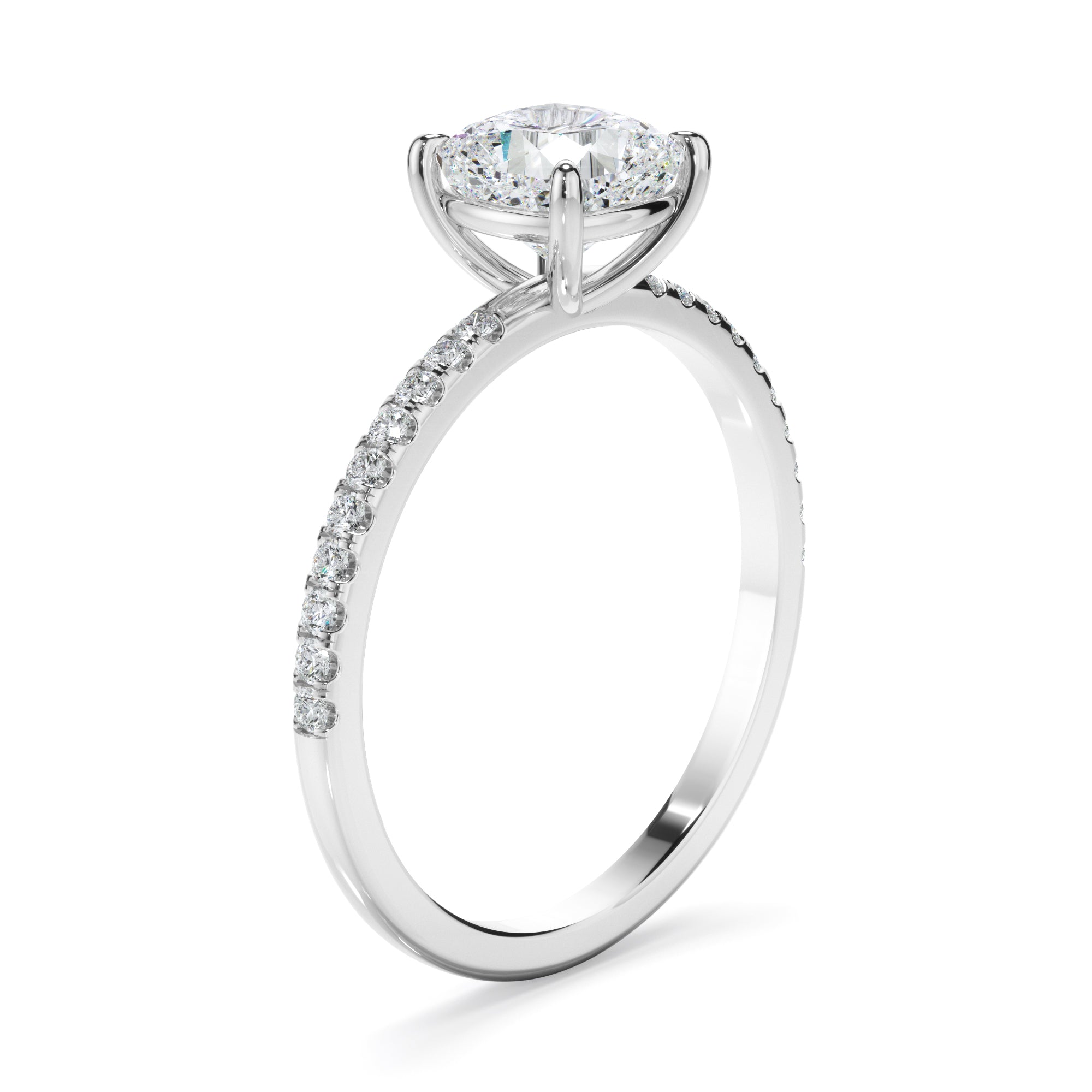 Serafina - Cushion Cut Diamond Solitaire Engagement Ring With Pave Band