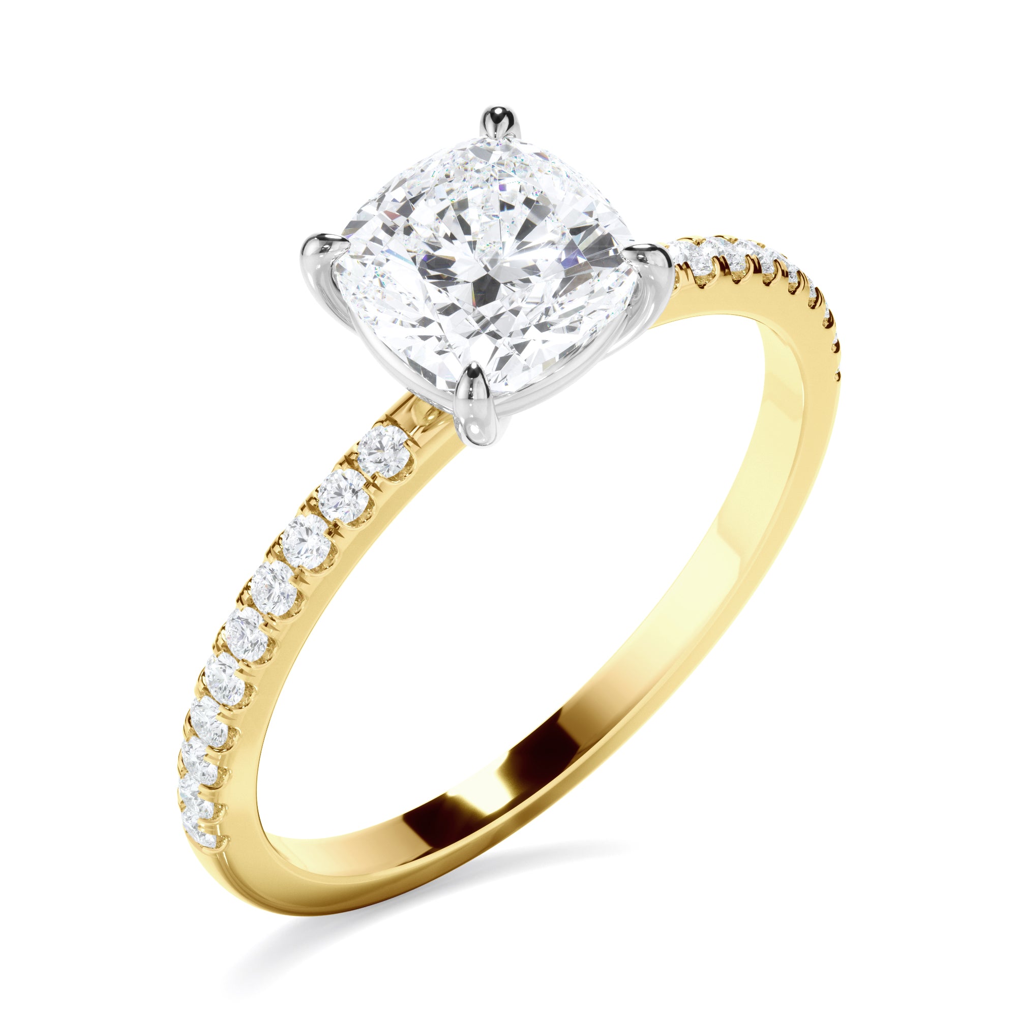 Serafina - Cushion Cut Diamond Solitaire Engagement Ring With Pave Band